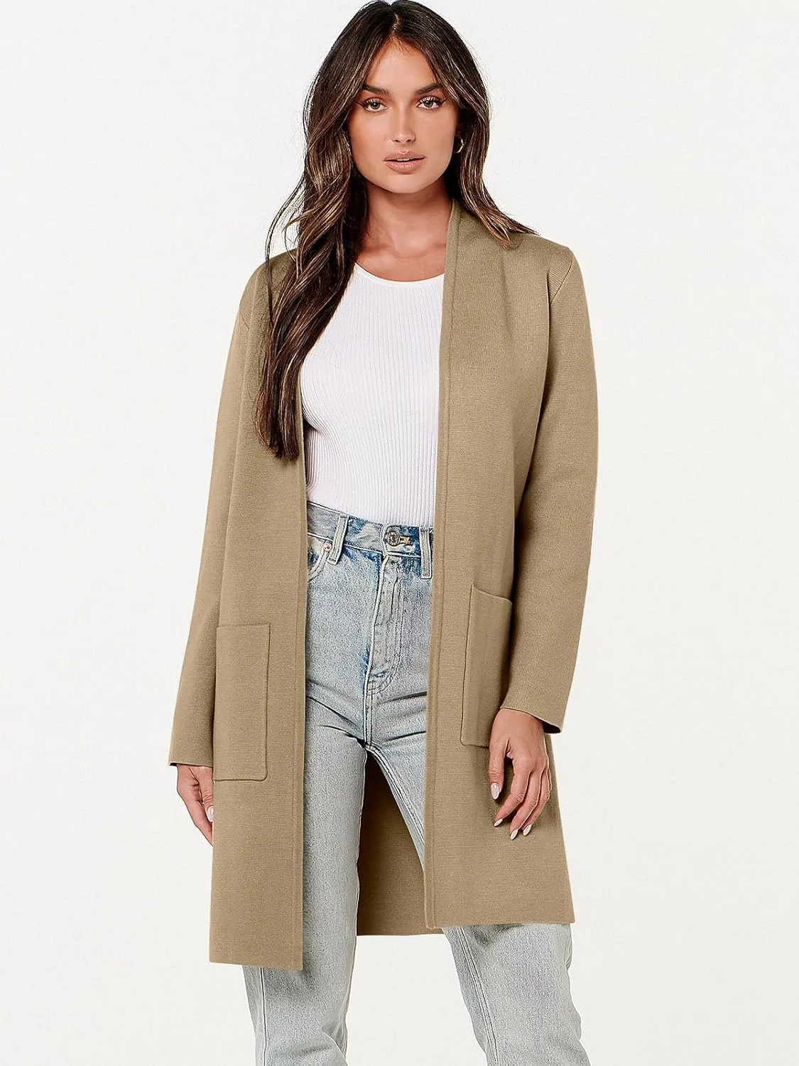 ANRABESS Cardigan Sweater for Women Casual 2025 Fall Fashion Coat Long Sleeve Open Front Knit Coatigan Outwear