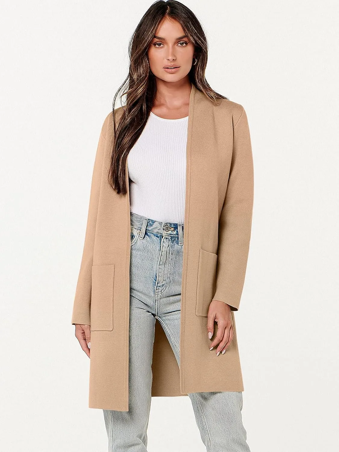 ANRABESS Cardigan Sweater for Women Casual 2025 Fall Fashion Coat Long Sleeve Open Front Knit Coatigan Outwear