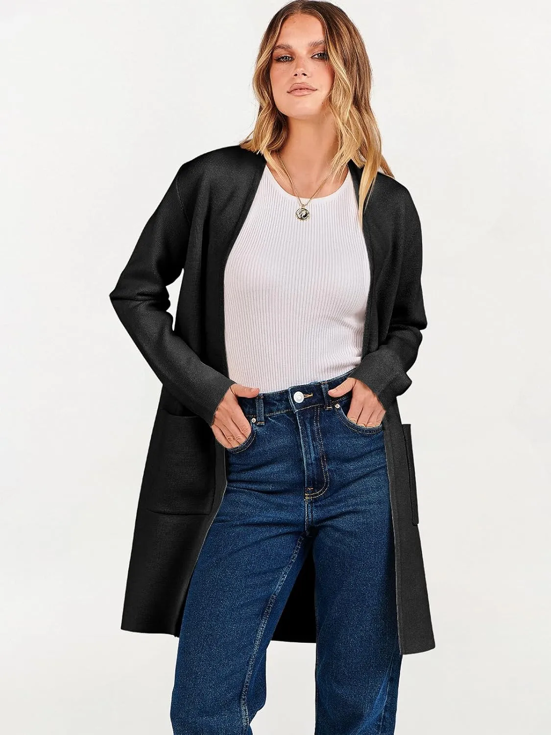 ANRABESS Cardigan Sweater for Women Casual 2025 Fall Fashion Coat Long Sleeve Open Front Knit Coatigan Outwear