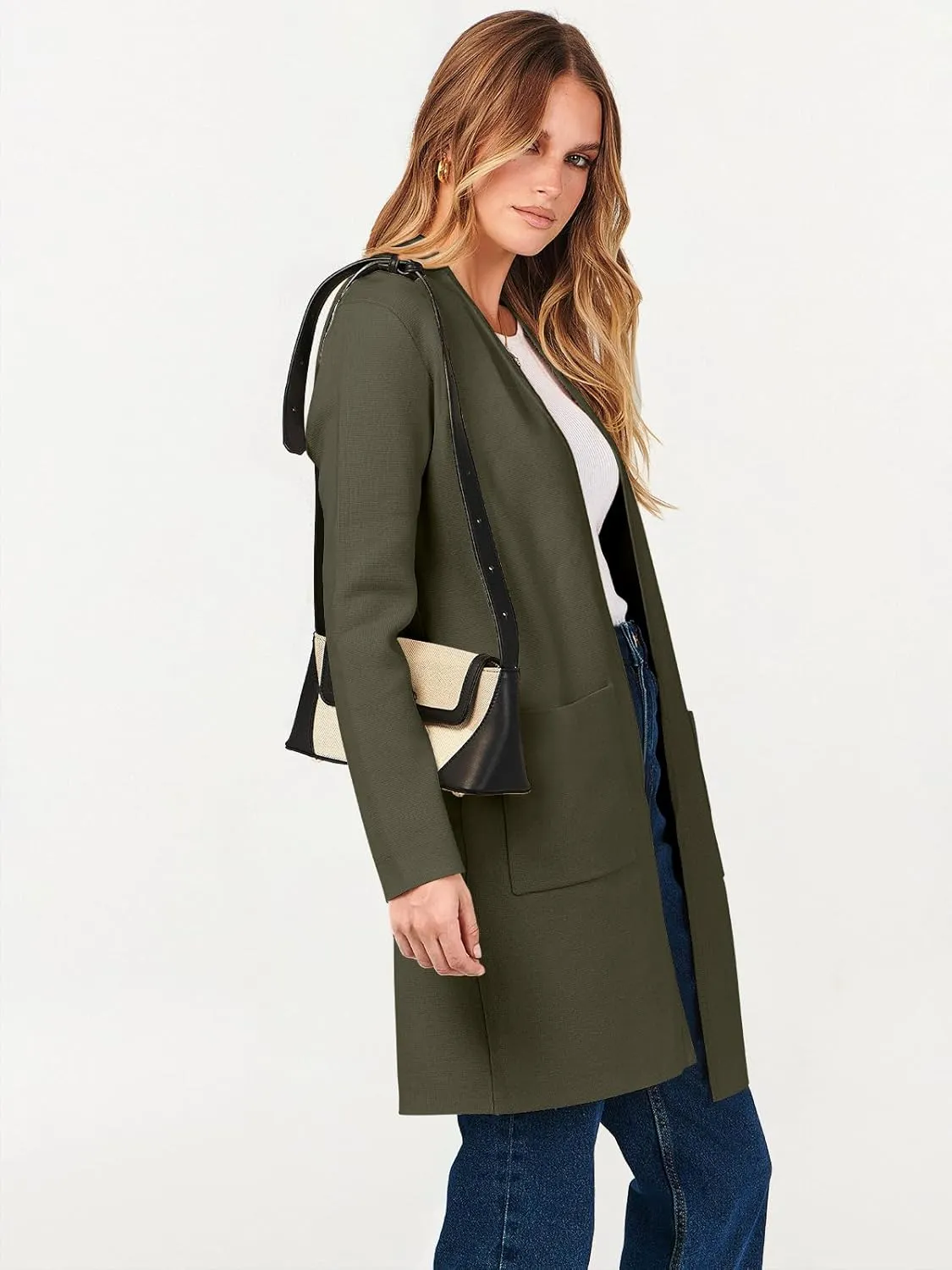 ANRABESS Cardigan Sweater for Women Casual 2025 Fall Fashion Coat Long Sleeve Open Front Knit Coatigan Outwear