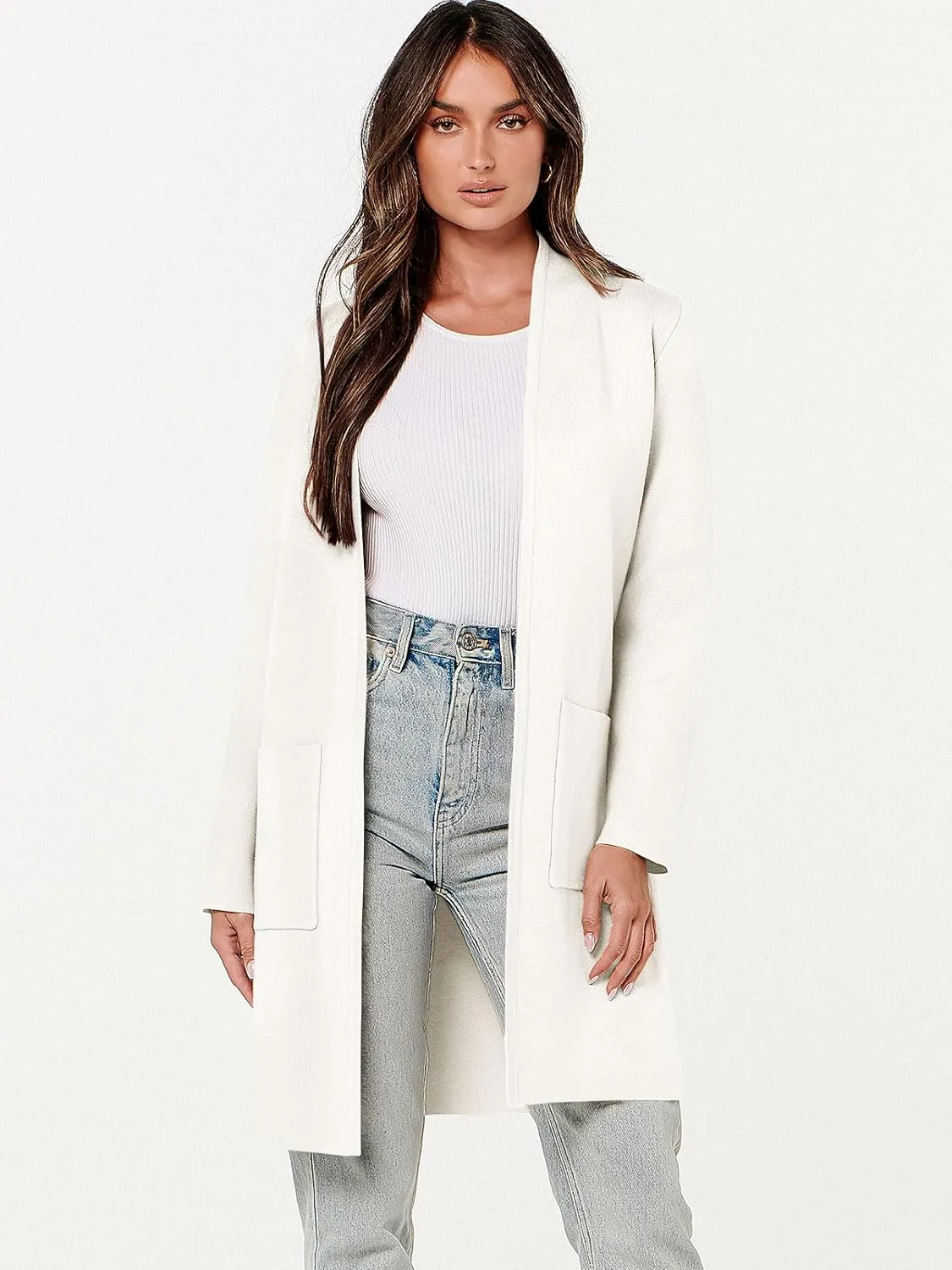 ANRABESS Cardigan Sweater for Women Casual 2025 Fall Fashion Coat Long Sleeve Open Front Knit Coatigan Outwear