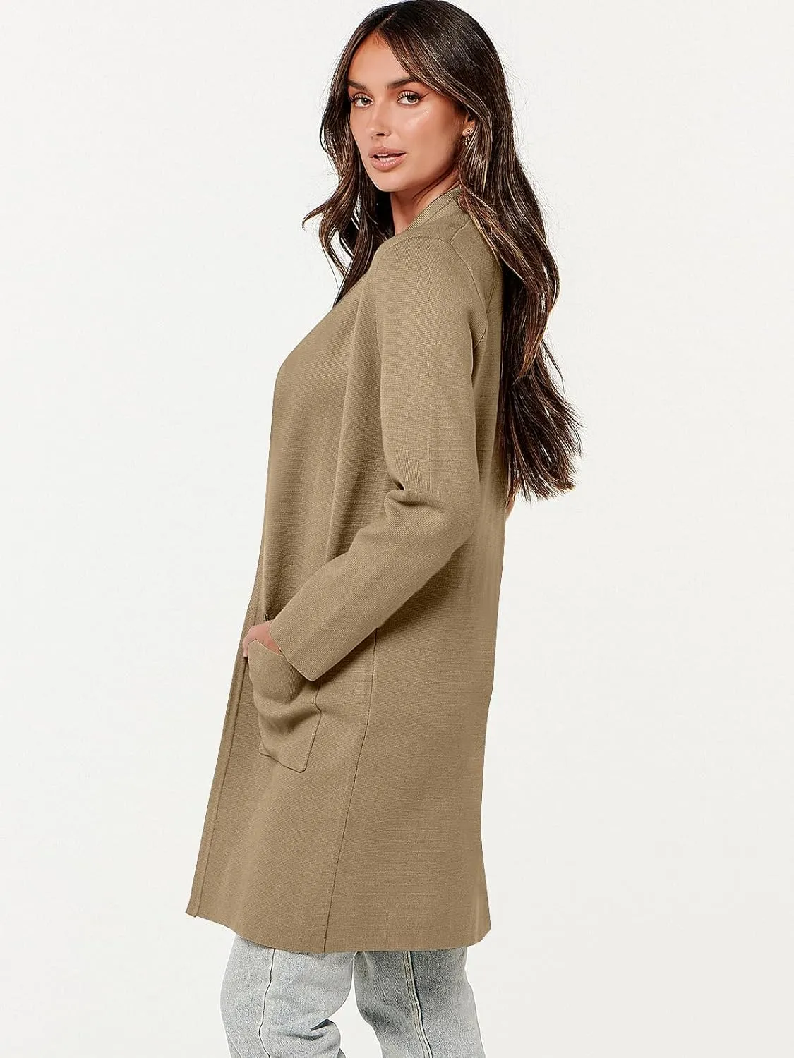ANRABESS Cardigan Sweater for Women Casual 2025 Fall Fashion Coat Long Sleeve Open Front Knit Coatigan Outwear