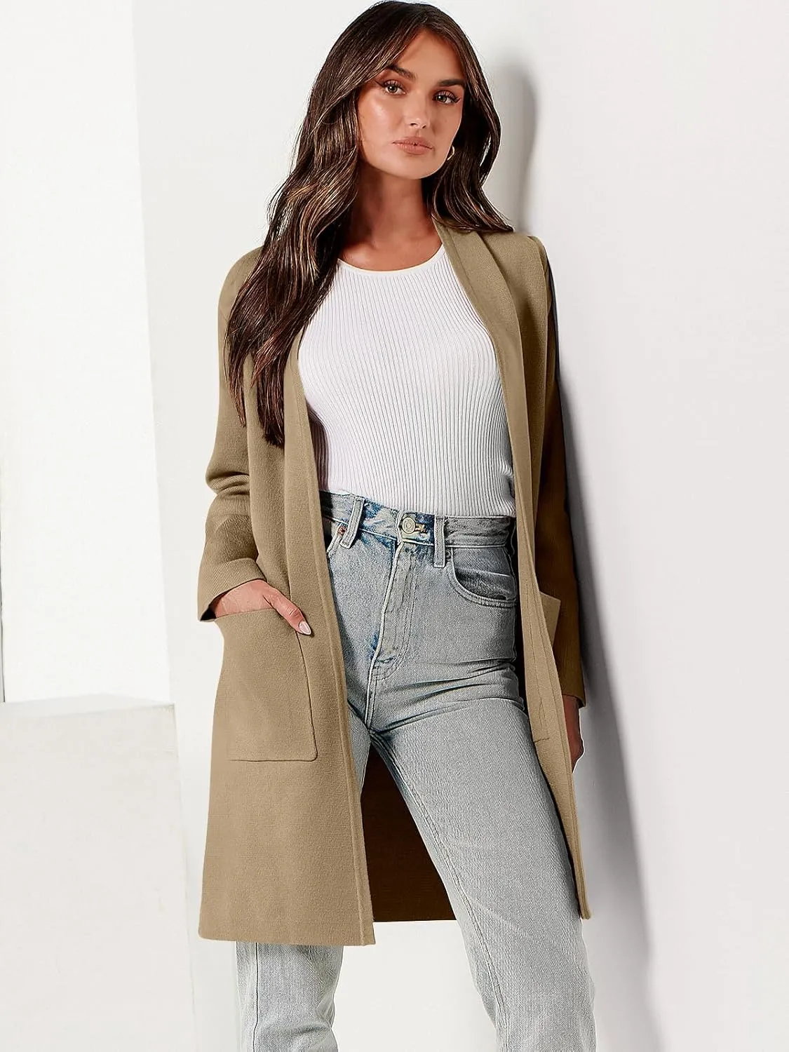 ANRABESS Cardigan Sweater for Women Casual 2025 Fall Fashion Coat Long Sleeve Open Front Knit Coatigan Outwear