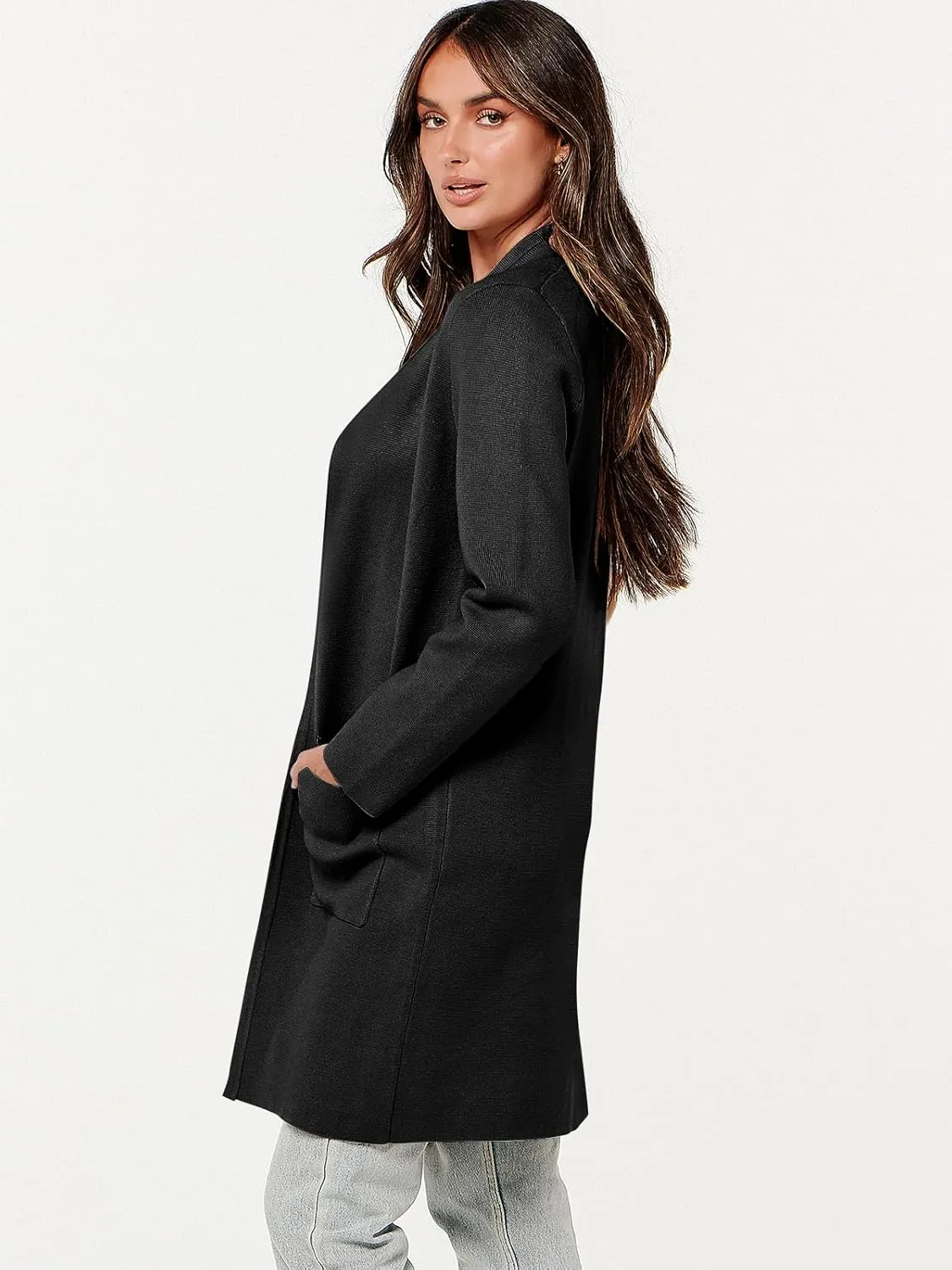 ANRABESS Cardigan Sweater for Women Casual 2025 Fall Fashion Coat Long Sleeve Open Front Knit Coatigan Outwear