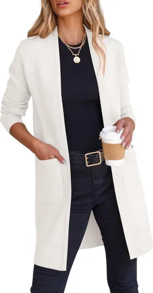 ANRABESS Cardigan Sweater for Women Casual 2025 Fall Fashion Coat Long Sleeve Open Front Knit Coatigan Outwear