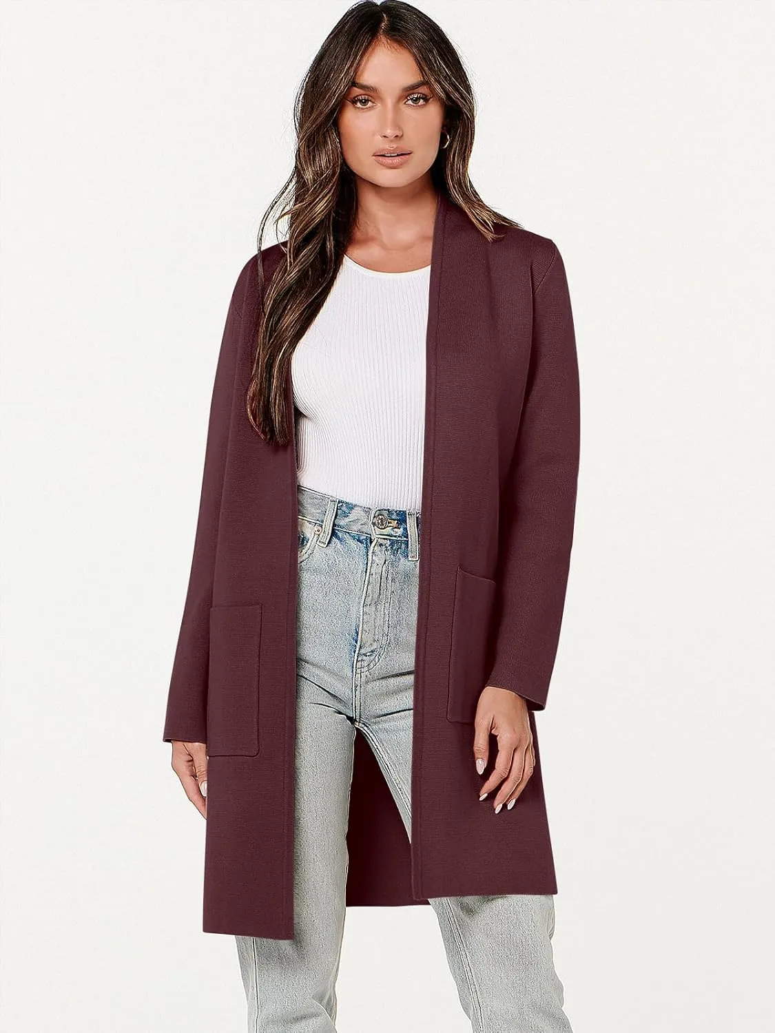 ANRABESS Cardigan Sweater for Women Casual 2025 Fall Fashion Coat Long Sleeve Open Front Knit Coatigan Outwear