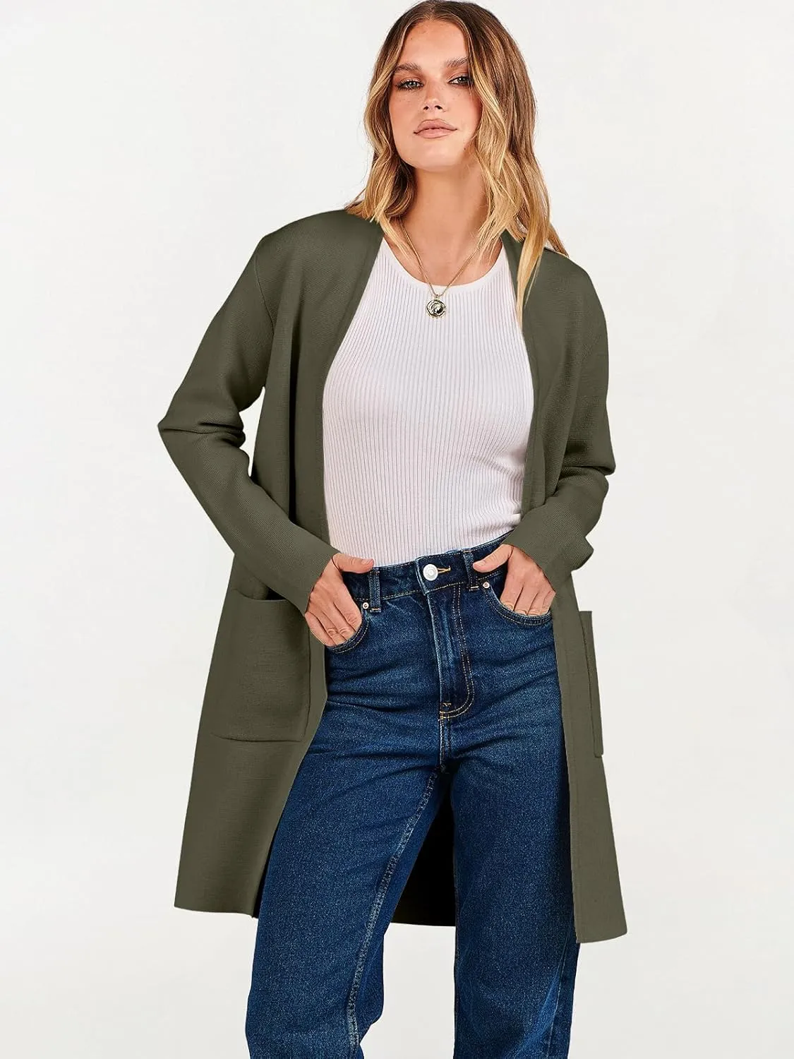ANRABESS Cardigan Sweater for Women Casual 2025 Fall Fashion Coat Long Sleeve Open Front Knit Coatigan Outwear