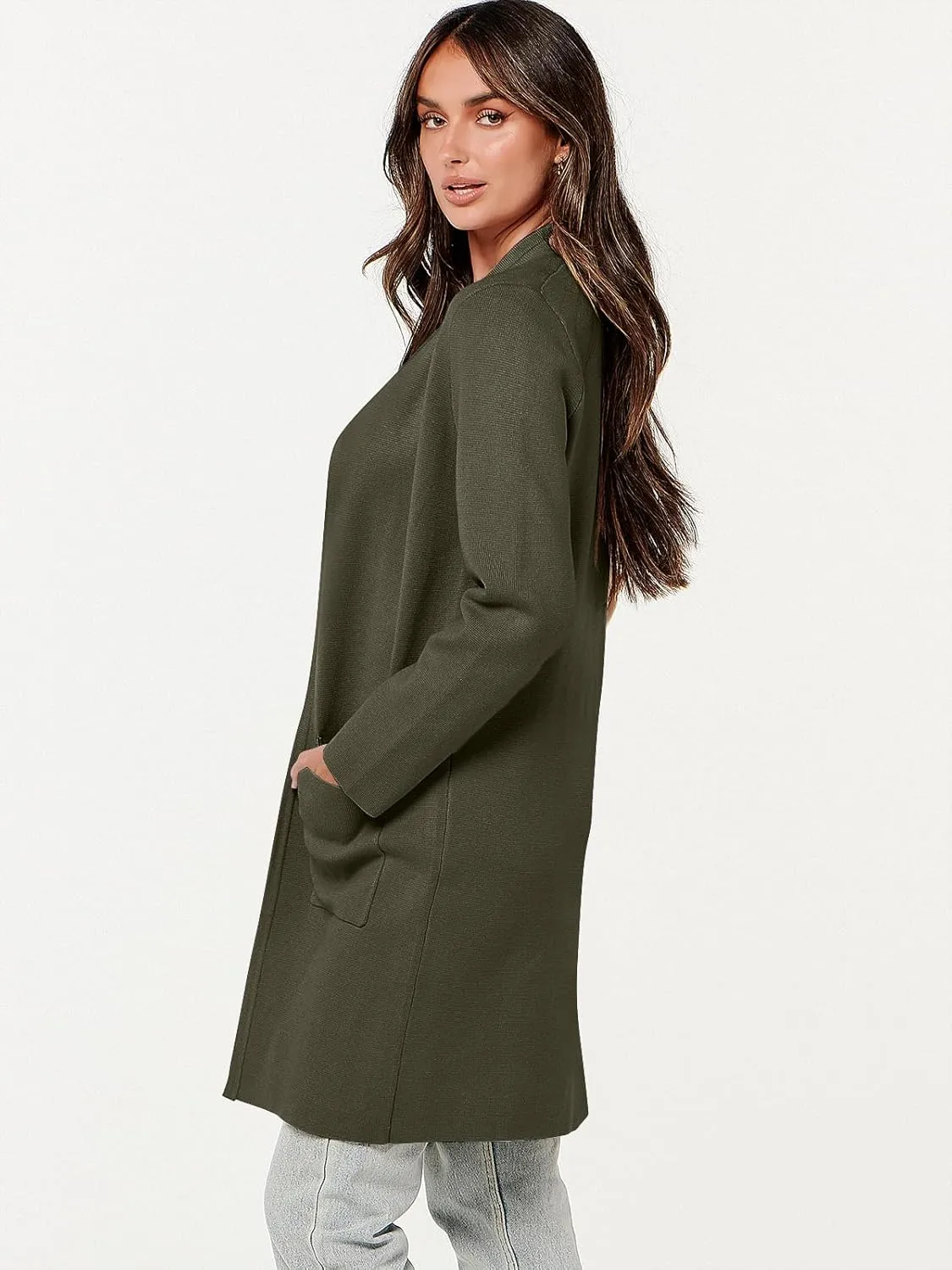 ANRABESS Cardigan Sweater for Women Casual 2025 Fall Fashion Coat Long Sleeve Open Front Knit Coatigan Outwear