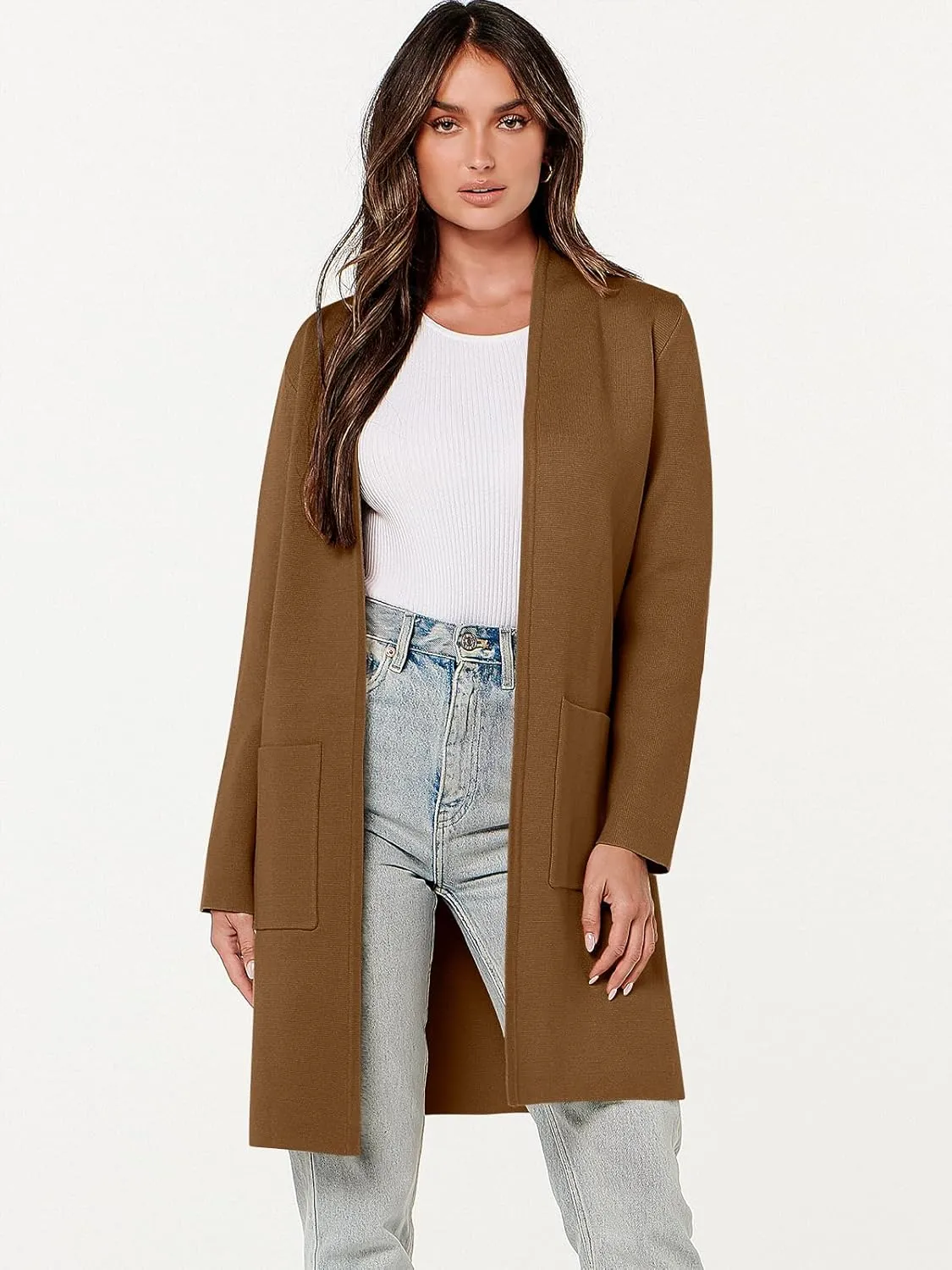 ANRABESS Cardigan Sweater for Women Casual 2025 Fall Fashion Coat Long Sleeve Open Front Knit Coatigan Outwear