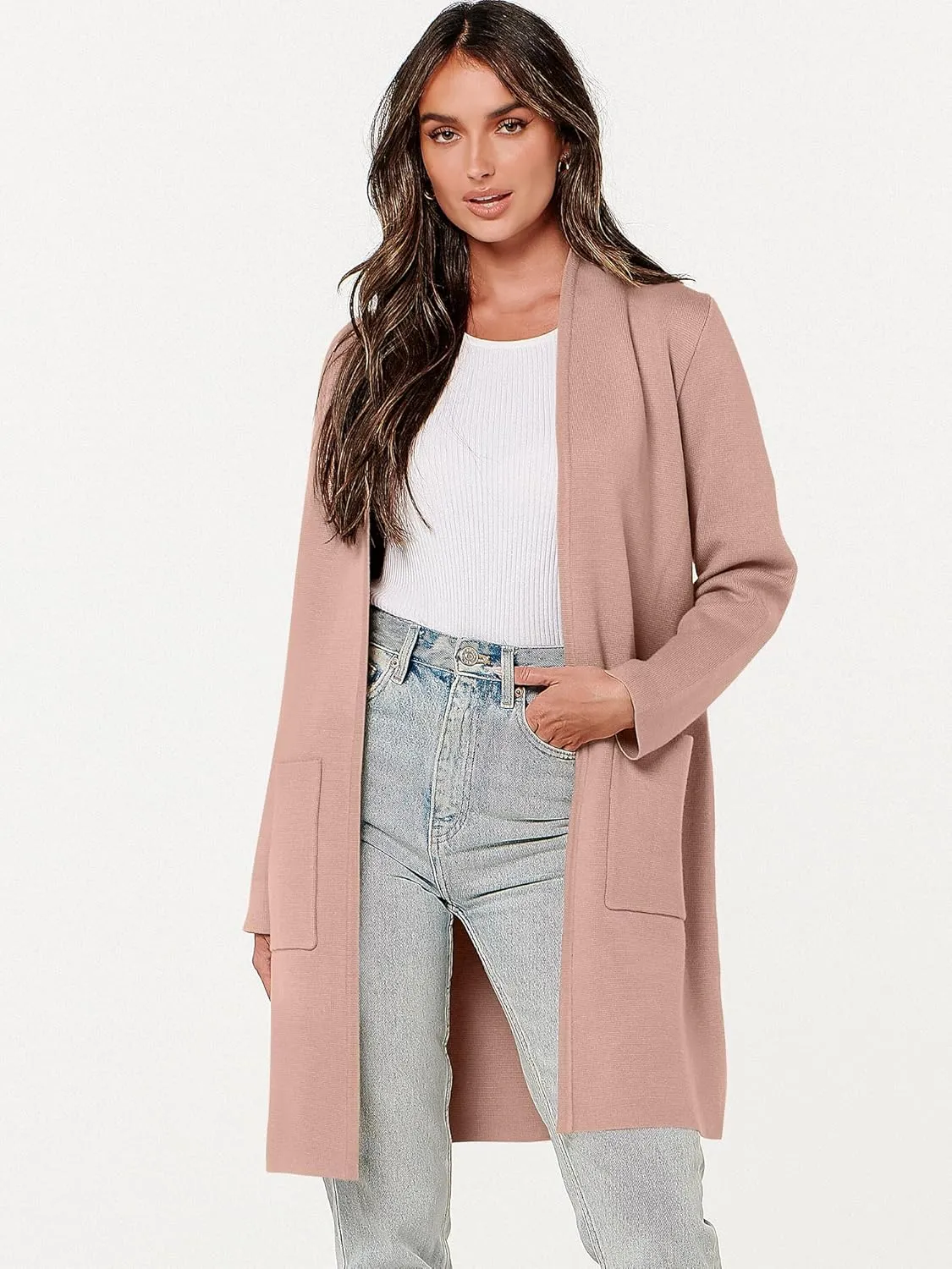 ANRABESS Cardigan Sweater for Women Casual 2025 Fall Fashion Coat Long Sleeve Open Front Knit Coatigan Outwear