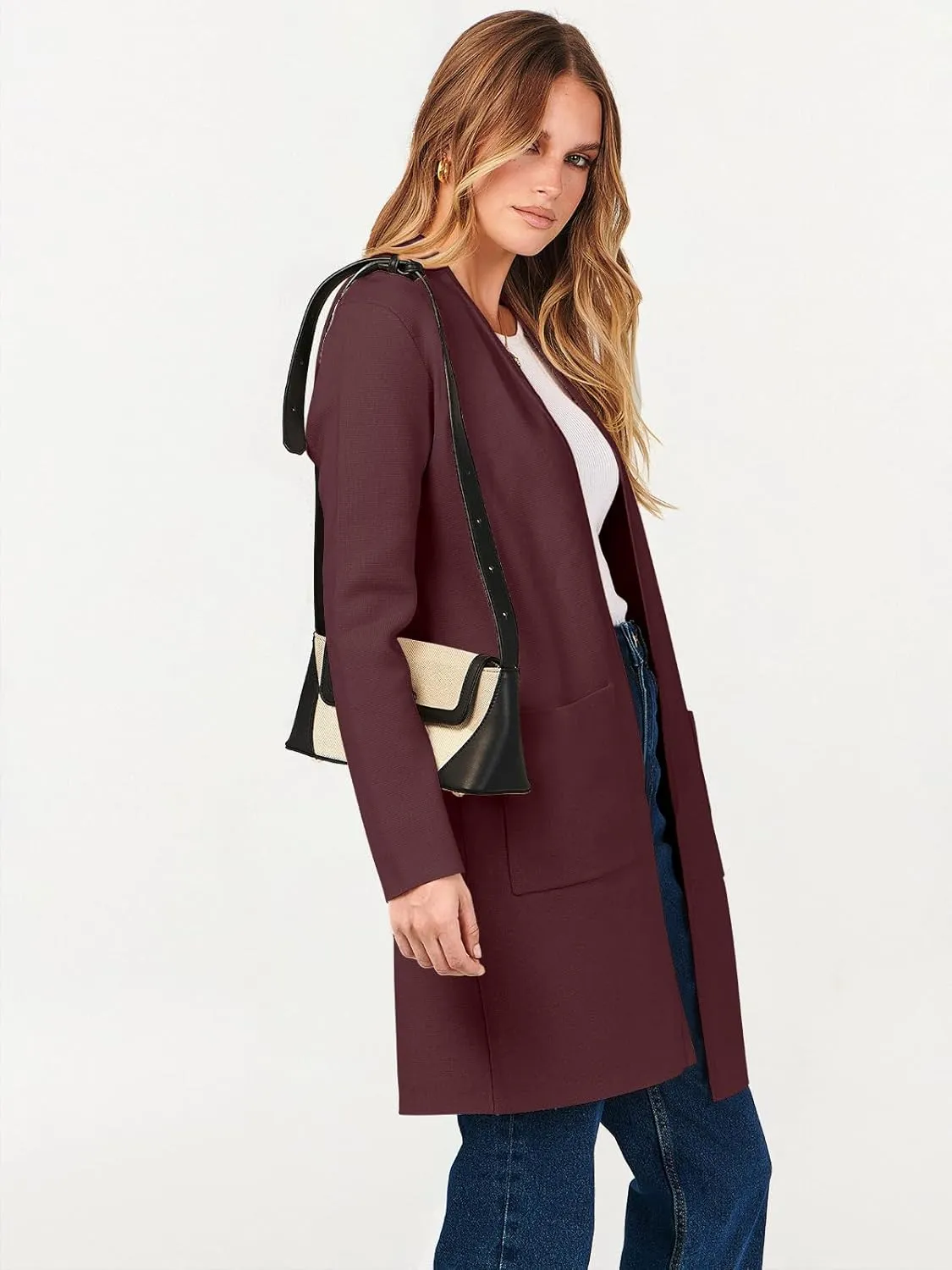 ANRABESS Cardigan Sweater for Women Casual 2025 Fall Fashion Coat Long Sleeve Open Front Knit Coatigan Outwear