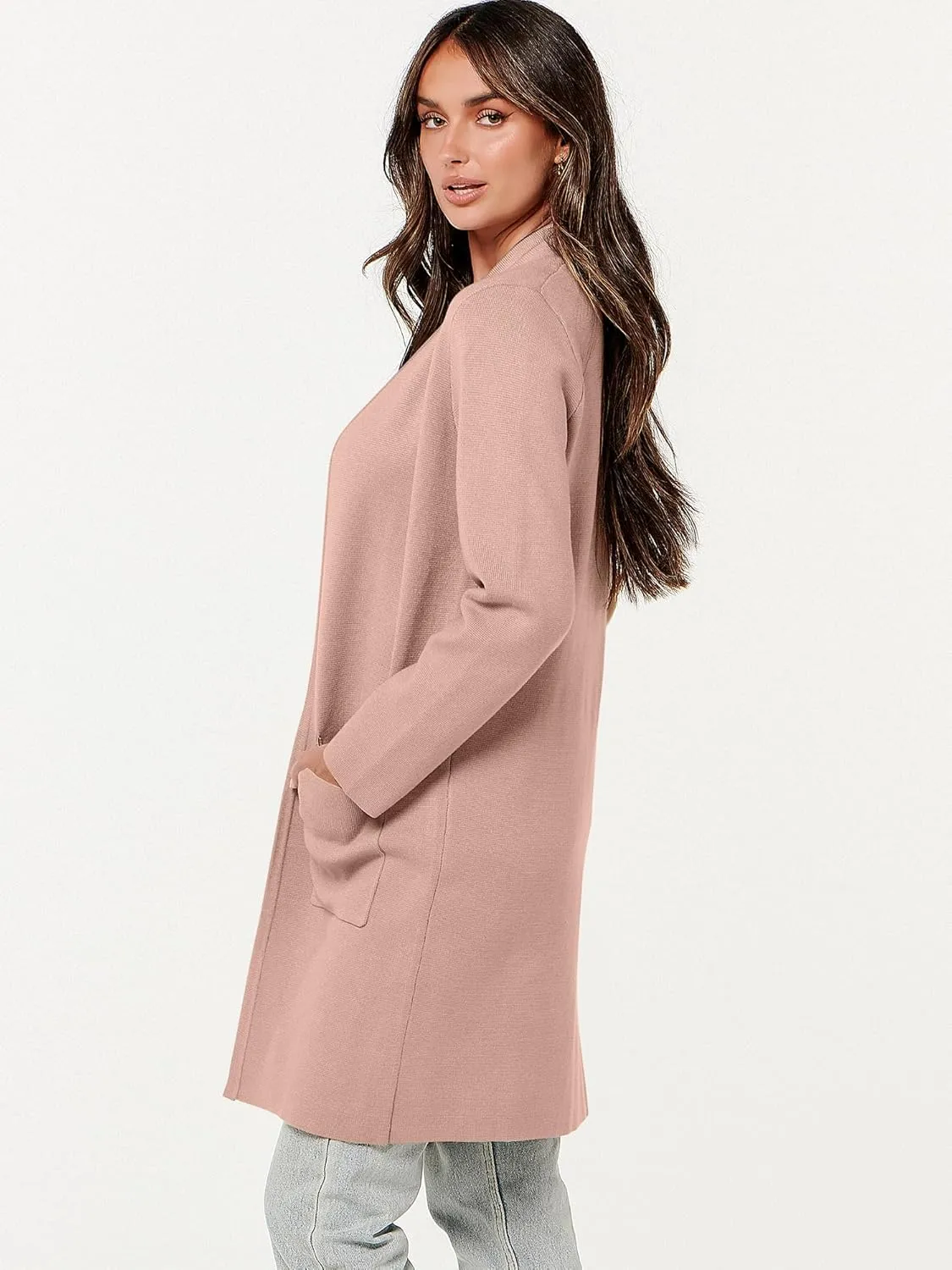 ANRABESS Cardigan Sweater for Women Casual 2025 Fall Fashion Coat Long Sleeve Open Front Knit Coatigan Outwear