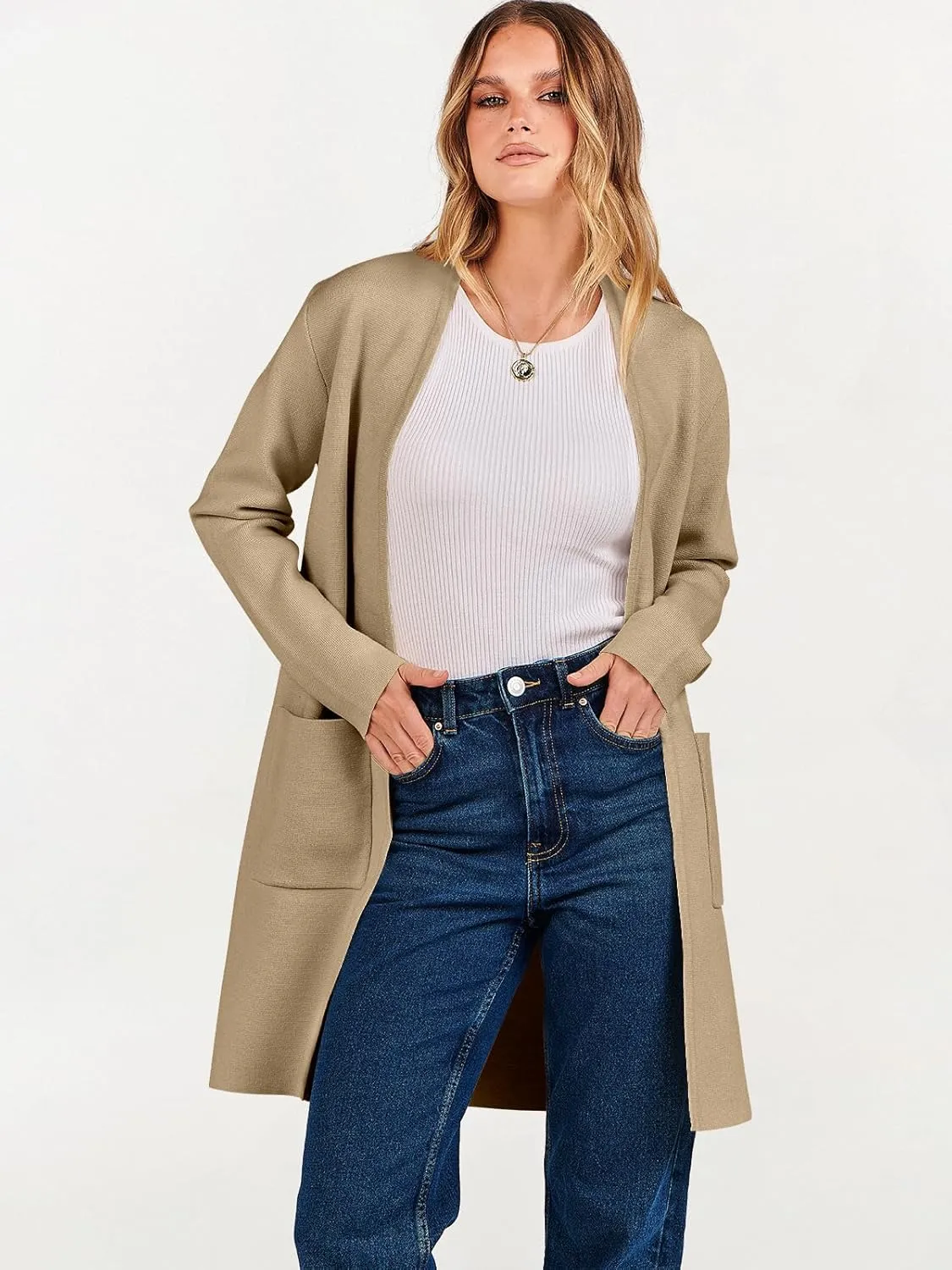 ANRABESS Cardigan Sweater for Women Casual 2025 Fall Fashion Coat Long Sleeve Open Front Knit Coatigan Outwear