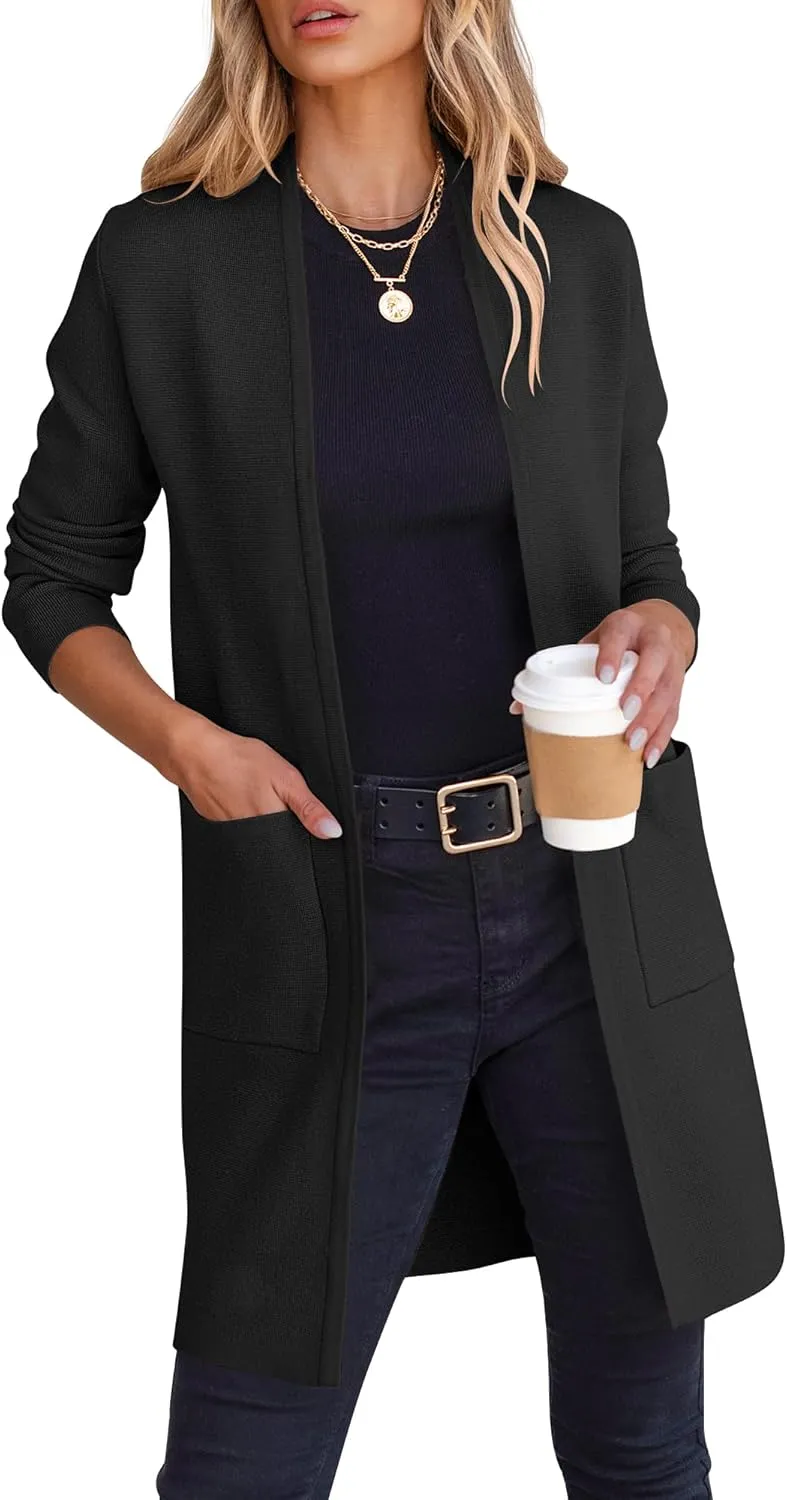 ANRABESS Cardigan Sweater for Women Casual 2025 Fall Fashion Coat Long Sleeve Open Front Knit Coatigan Outwear