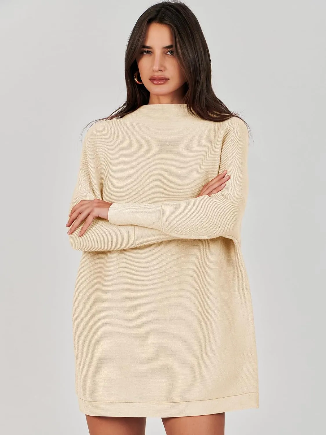 ANRABESS Women Oversized Casual Loose Turtleneck Long Sleeve Slouchy Baggy Knit Tunic Sweaters Pullover 2024 Fall Outfits