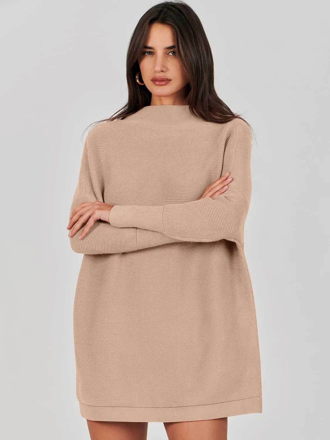 ANRABESS Women Oversized Casual Loose Turtleneck Long Sleeve Slouchy Baggy Knit Tunic Sweaters Pullover 2024 Fall Outfits