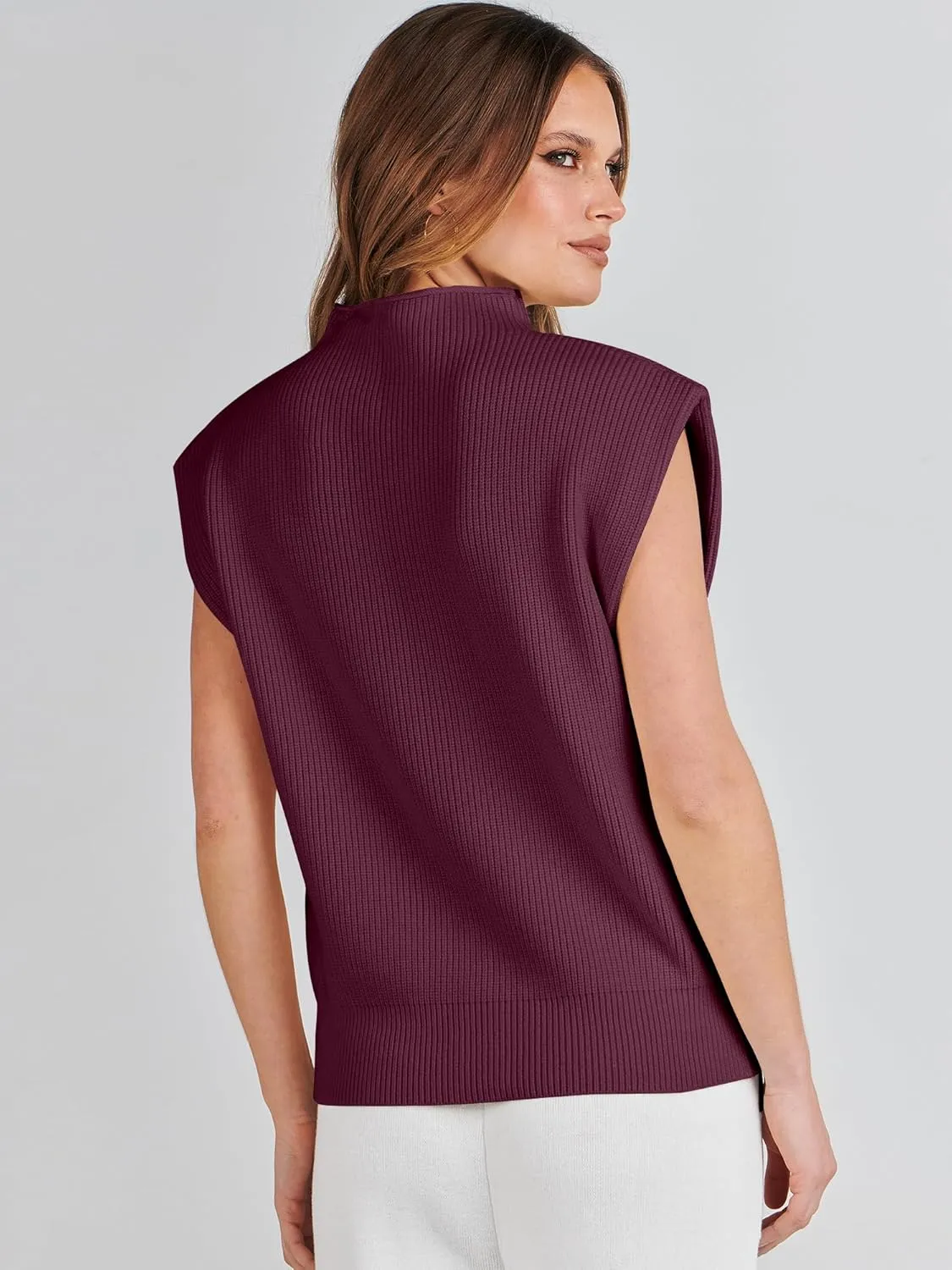 ANRABESS Women's Mock Neck Sleeveless Sweater Vest Casual Cap Sleeve Knit Pullover Tank Tops 2025 Spring Summer Clothes