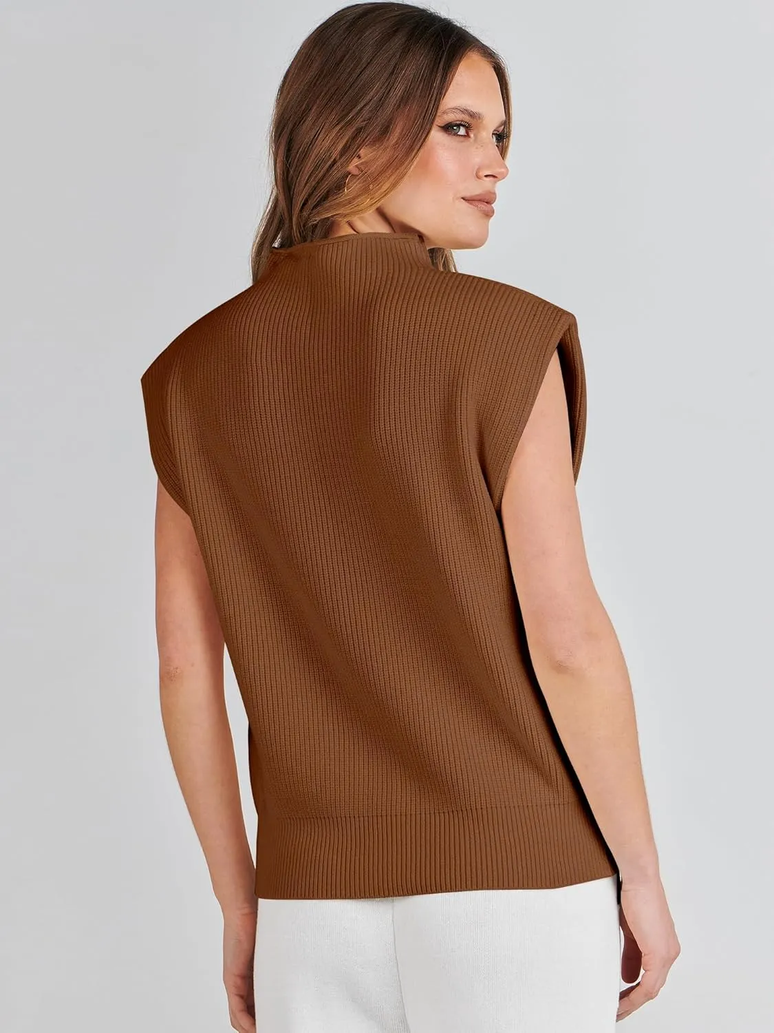 ANRABESS Women's Mock Neck Sleeveless Sweater Vest Casual Cap Sleeve Knit Pullover Tank Tops 2025 Spring Summer Clothes
