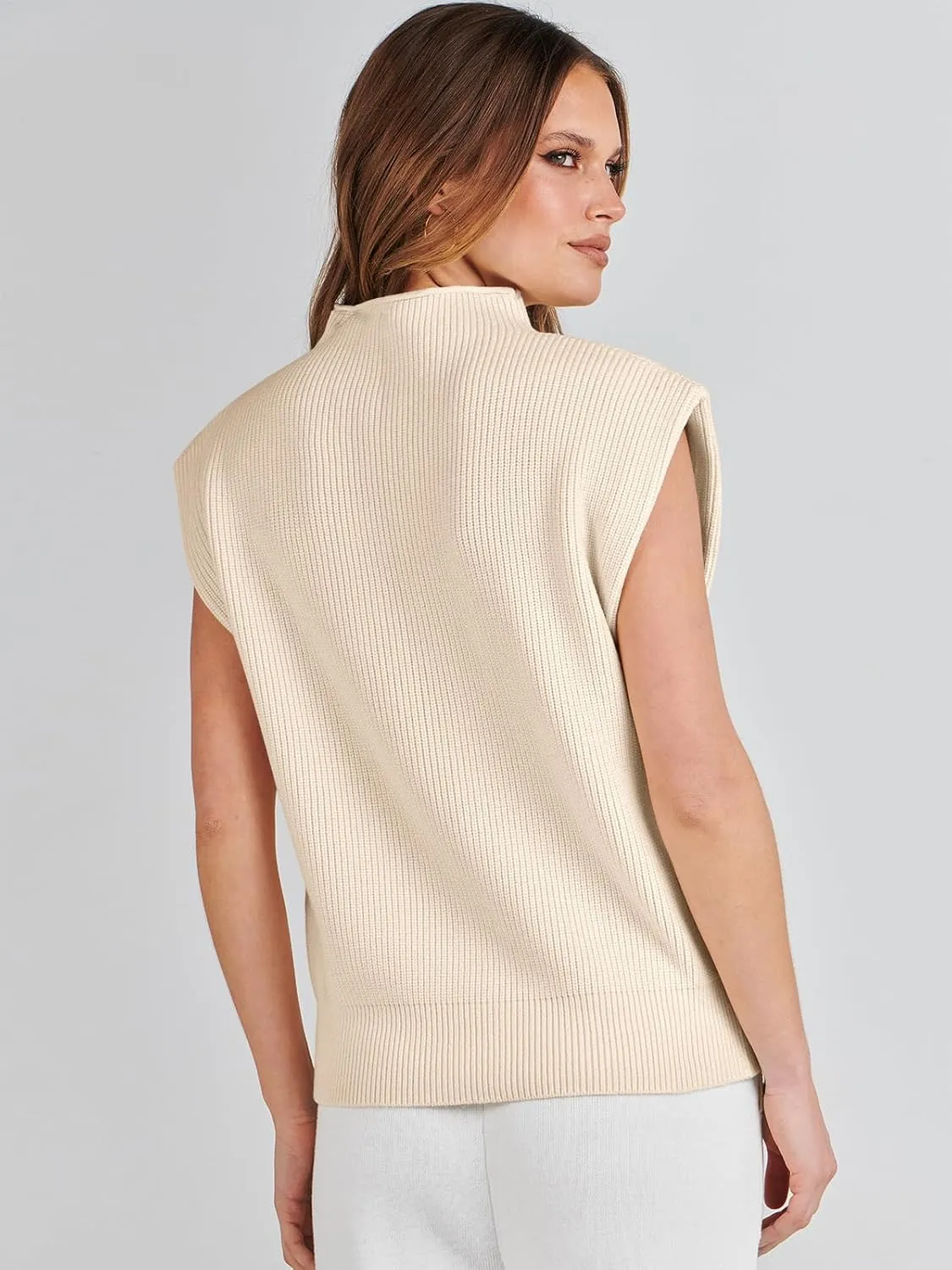 ANRABESS Women's Mock Neck Sleeveless Sweater Vest Casual Cap Sleeve Knit Pullover Tank Tops 2025 Spring Summer Clothes