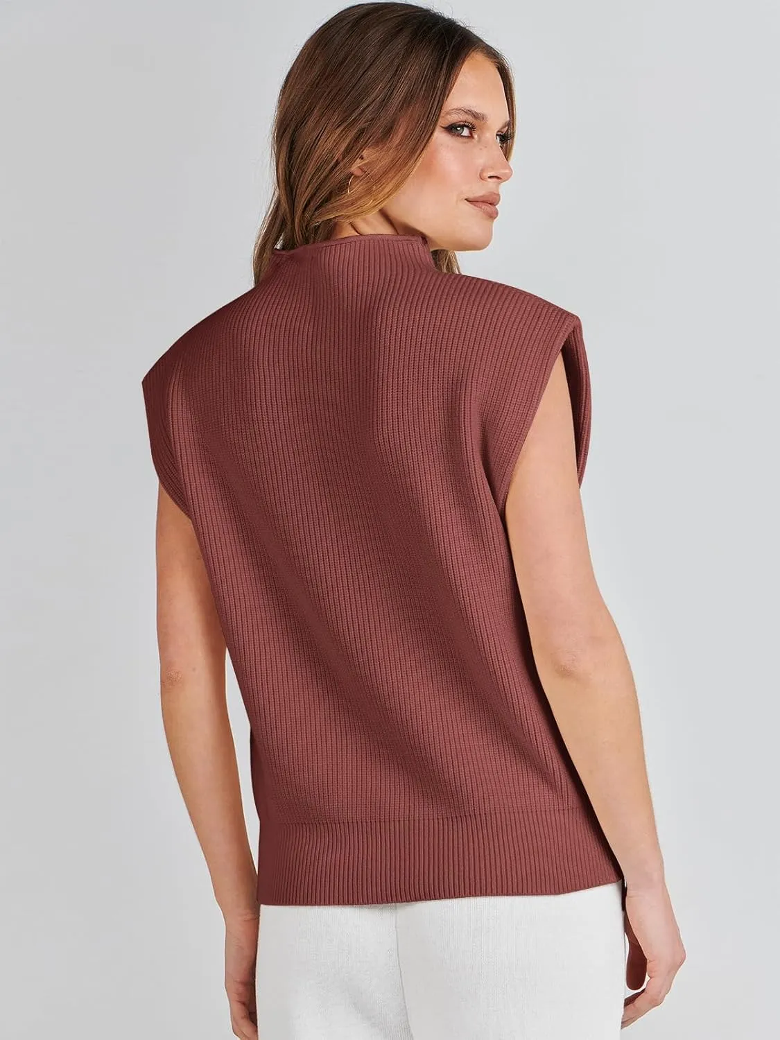 ANRABESS Women's Mock Neck Sleeveless Sweater Vest Casual Cap Sleeve Knit Pullover Tank Tops 2025 Spring Summer Clothes