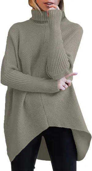 ANRABESS Womens Oversized Turtleneck Batwing Long Sleeve Casual Cozy Baggy Knit Pullover Tunic Sweater 2024 Fall Outfits