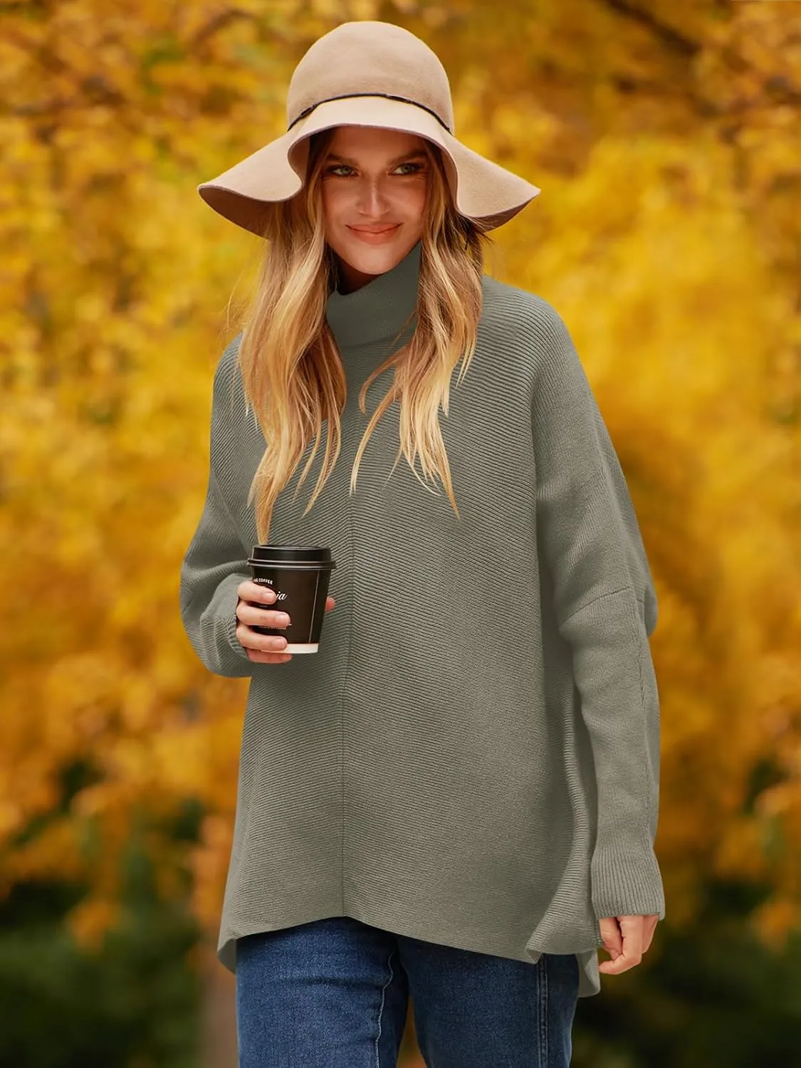 ANRABESS Womens Oversized Turtleneck Batwing Long Sleeve Casual Cozy Baggy Knit Pullover Tunic Sweater 2024 Fall Outfits