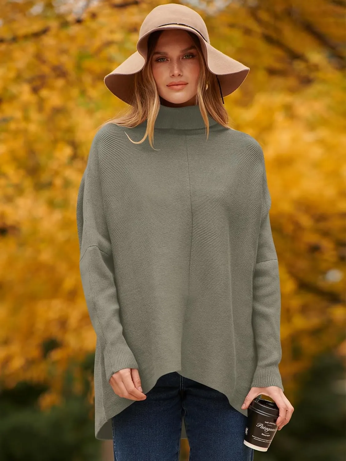 ANRABESS Womens Oversized Turtleneck Batwing Long Sleeve Casual Cozy Baggy Knit Pullover Tunic Sweater 2024 Fall Outfits