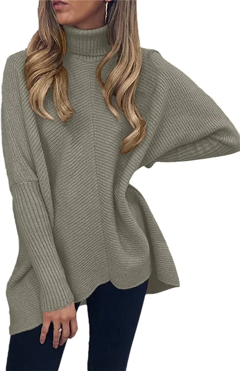 ANRABESS Womens Oversized Turtleneck Batwing Long Sleeve Casual Cozy Baggy Knit Pullover Tunic Sweater 2024 Fall Outfits