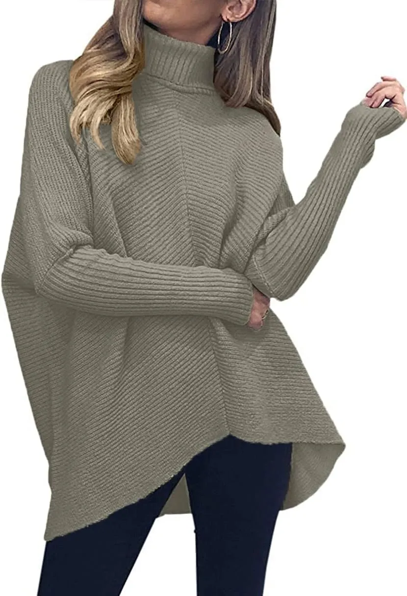 ANRABESS Womens Oversized Turtleneck Batwing Long Sleeve Casual Cozy Baggy Knit Pullover Tunic Sweater 2024 Fall Outfits