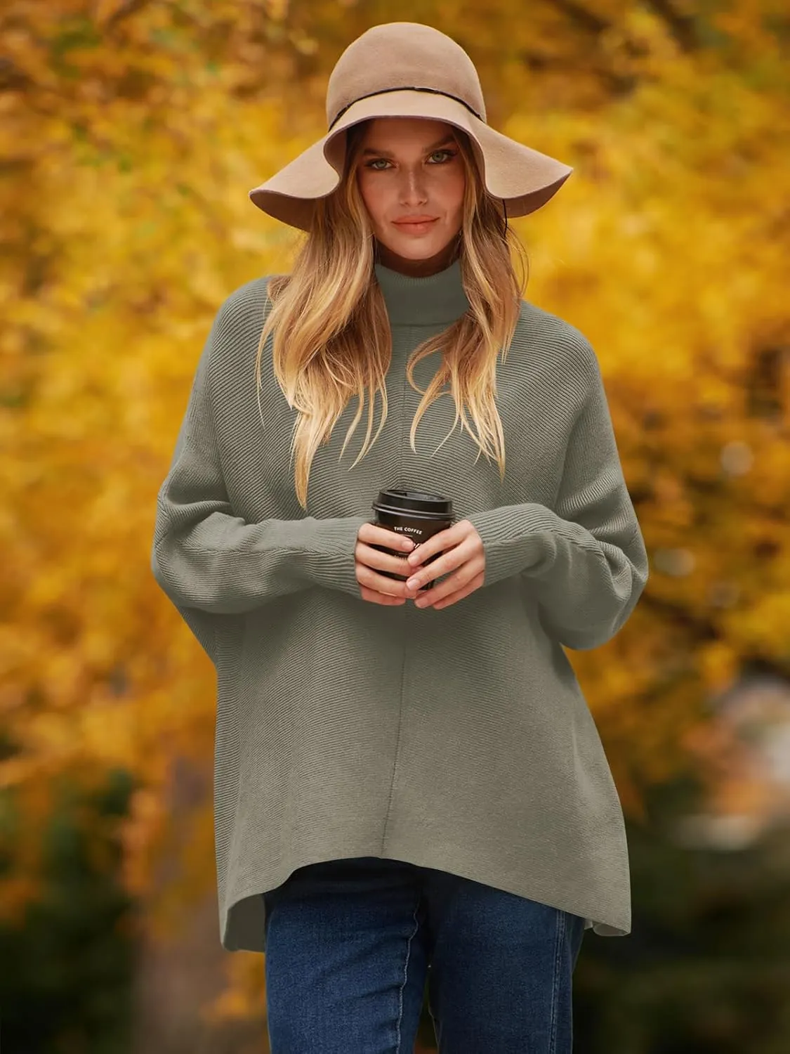 ANRABESS Womens Oversized Turtleneck Batwing Long Sleeve Casual Cozy Baggy Knit Pullover Tunic Sweater 2024 Fall Outfits