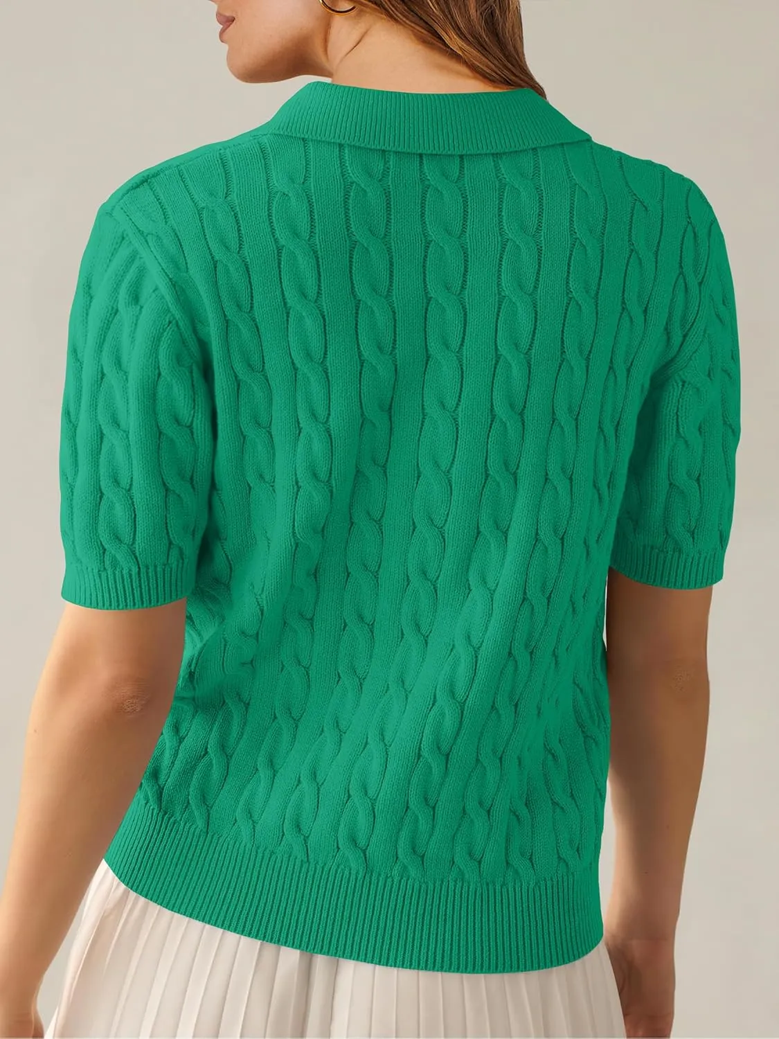 ANRABESS Women's Short Sleeve Sweaters Tops Polo V Neck Cable Knit Casual Soft Pullover Shirts 2025 Summer Outfits