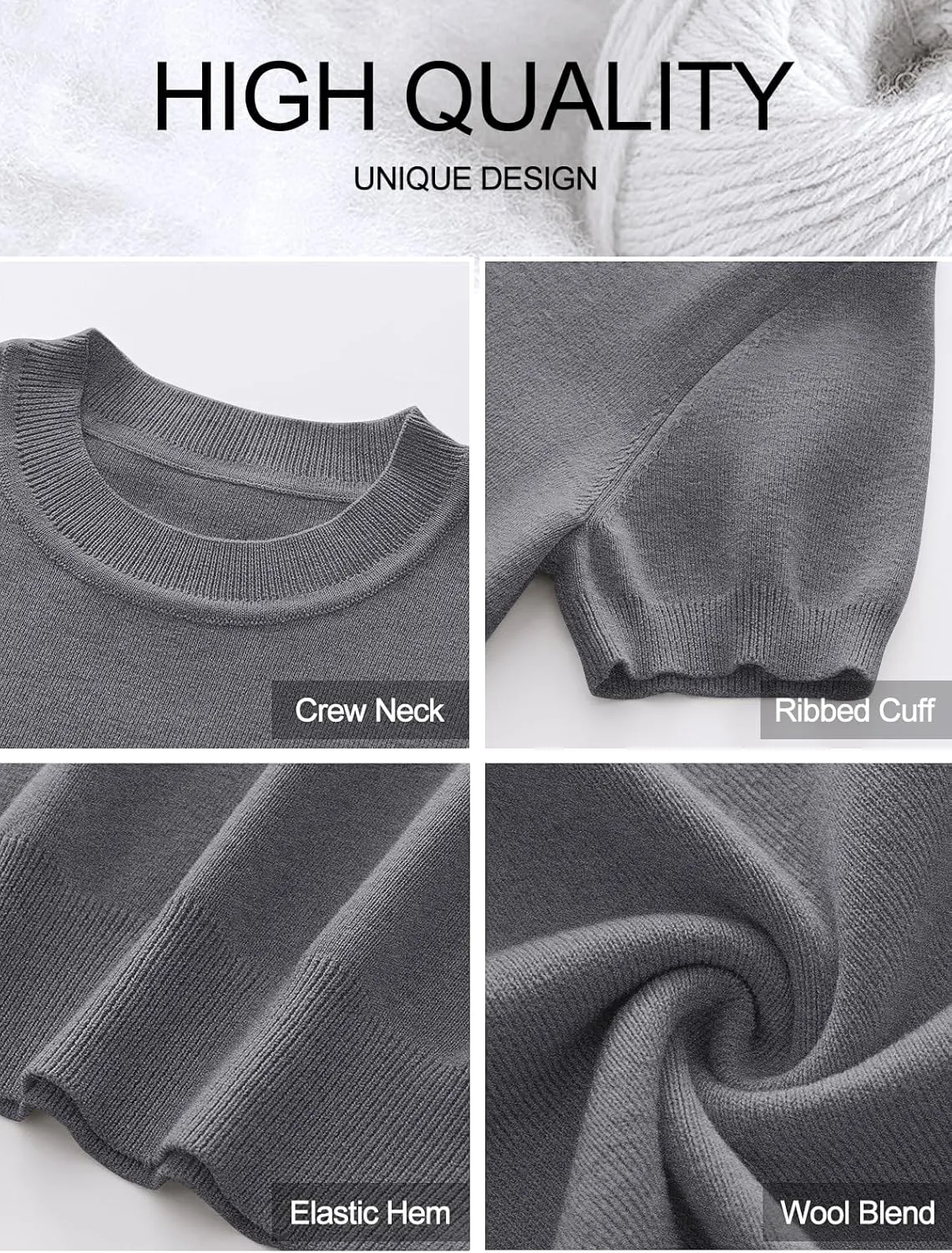 ANRABESS Womens Short Sleeve Sweaters Wool Blend Crew Neck Sweater Shirts Business Casual Work Tops 2025 Summer Outfits