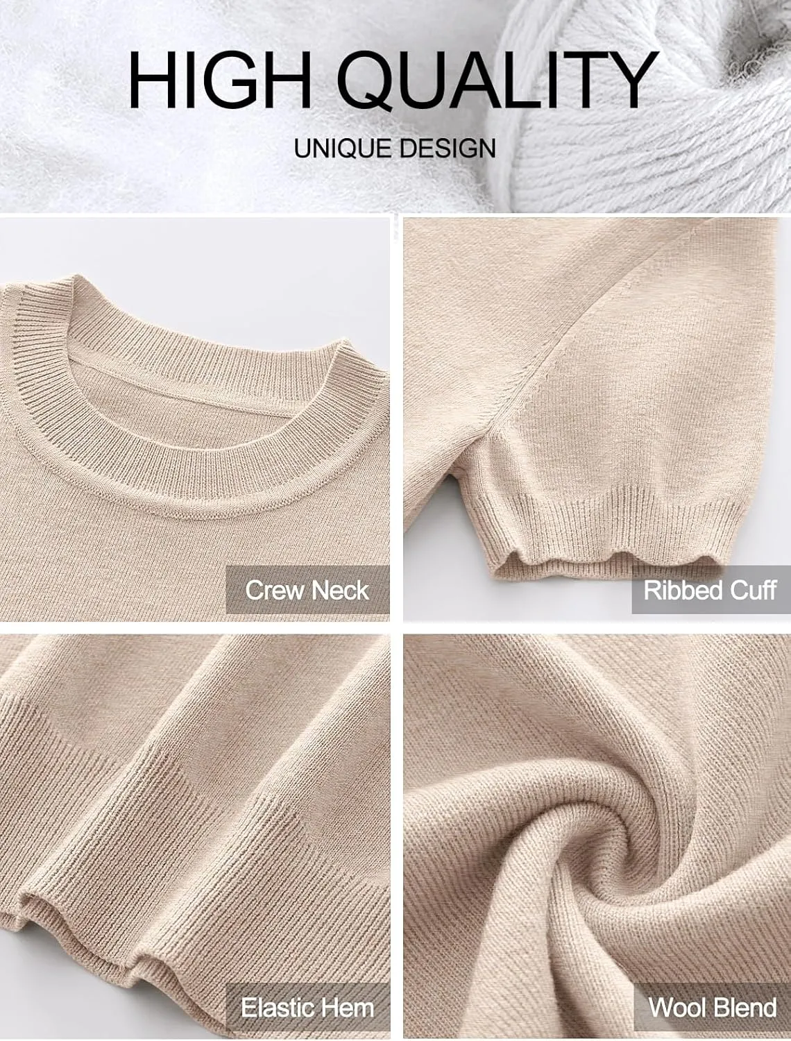 ANRABESS Womens Short Sleeve Sweaters Wool Blend Crew Neck Sweater Shirts Business Casual Work Tops 2025 Summer Outfits