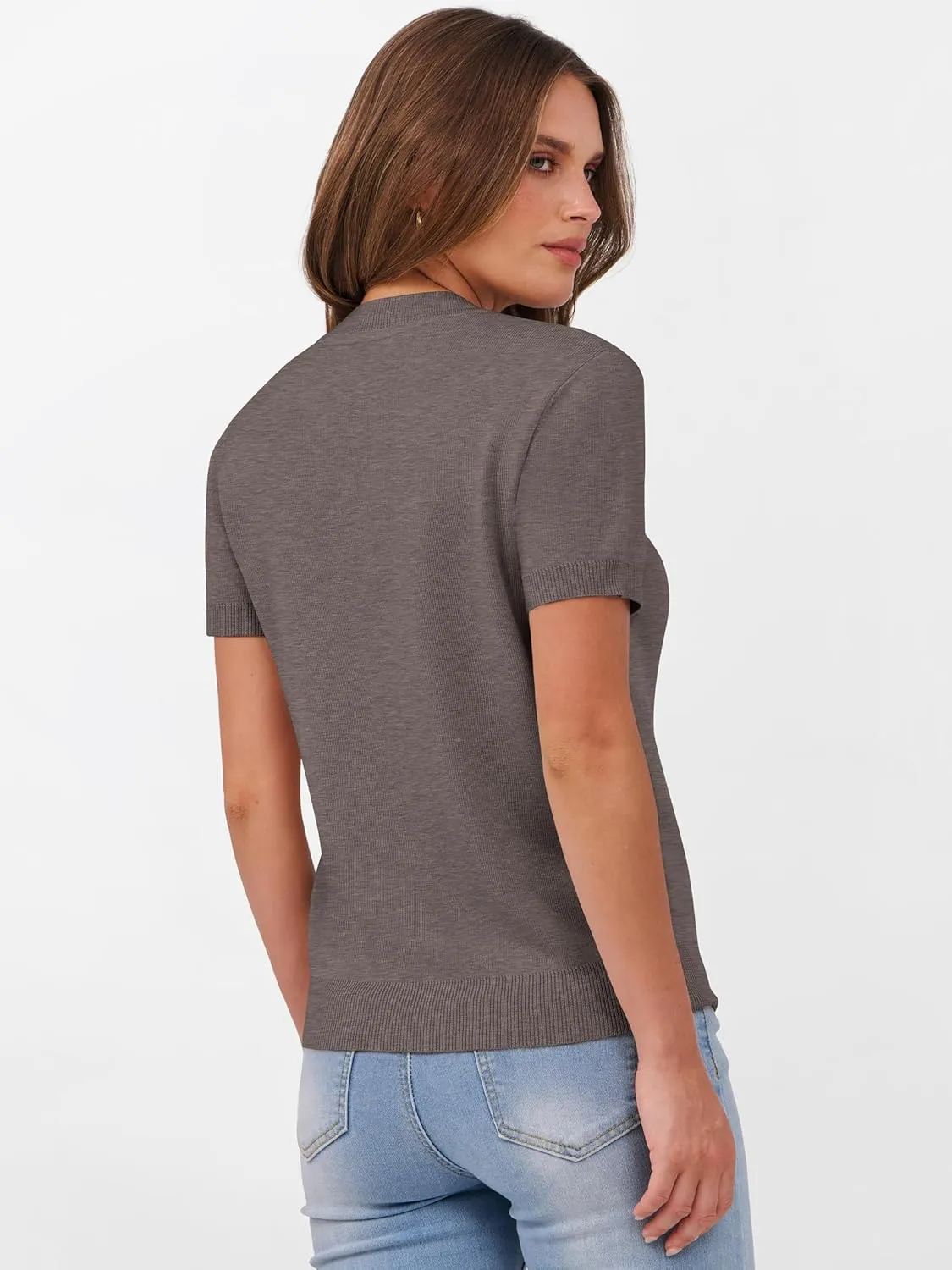 ANRABESS Womens Short Sleeve Sweaters Wool Blend Crew Neck Sweater Shirts Business Casual Work Tops 2025 Summer Outfits