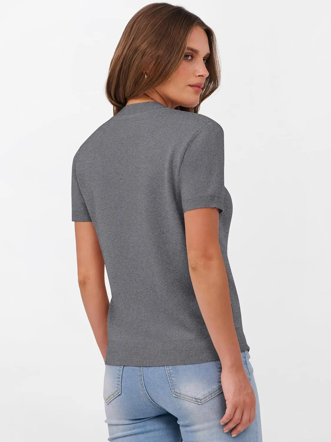 ANRABESS Womens Short Sleeve Sweaters Wool Blend Crew Neck Sweater Shirts Business Casual Work Tops 2025 Summer Outfits