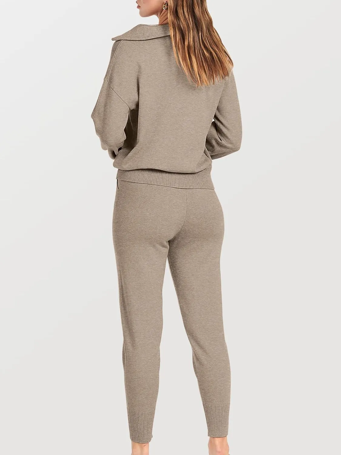 ANRABESS Women's Two Piece Outfits Sweater Sets Long Sleeve Zip Up Knit Pullover Jogger Pants Tracksuit 2024 Fall Lounge Sets