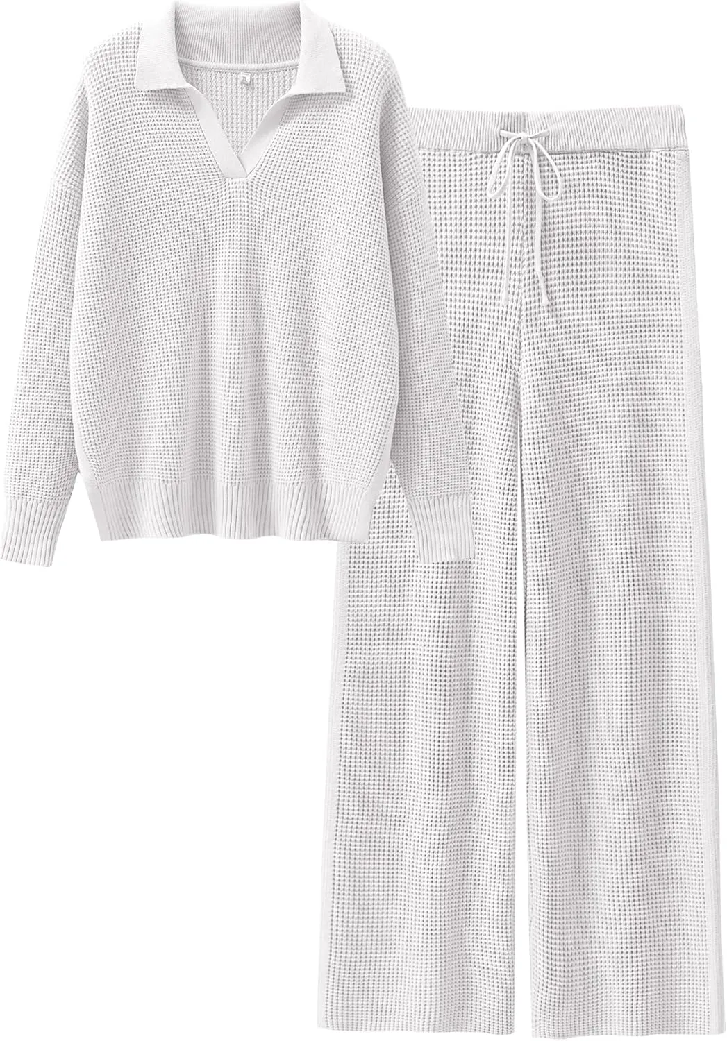 ANRABESS Womens Two Piece Outfits Sweater Sets Waffle Knit Pullover Wide Leg Pants Tracksuit Sweatsuits Matching Lounge Set