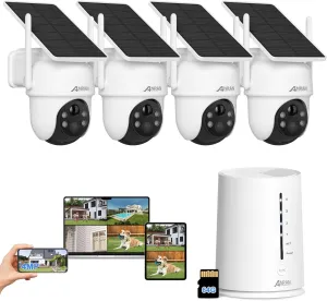 ANRAN Solar Security Cameras Wireless Outdoor, 4MP FHD Home Security System Battery Powered, 4-Cam Kit with Integrated Solar Panel, Forever Power, Spotlight, Expandable Local Storage, No Monthly Fee