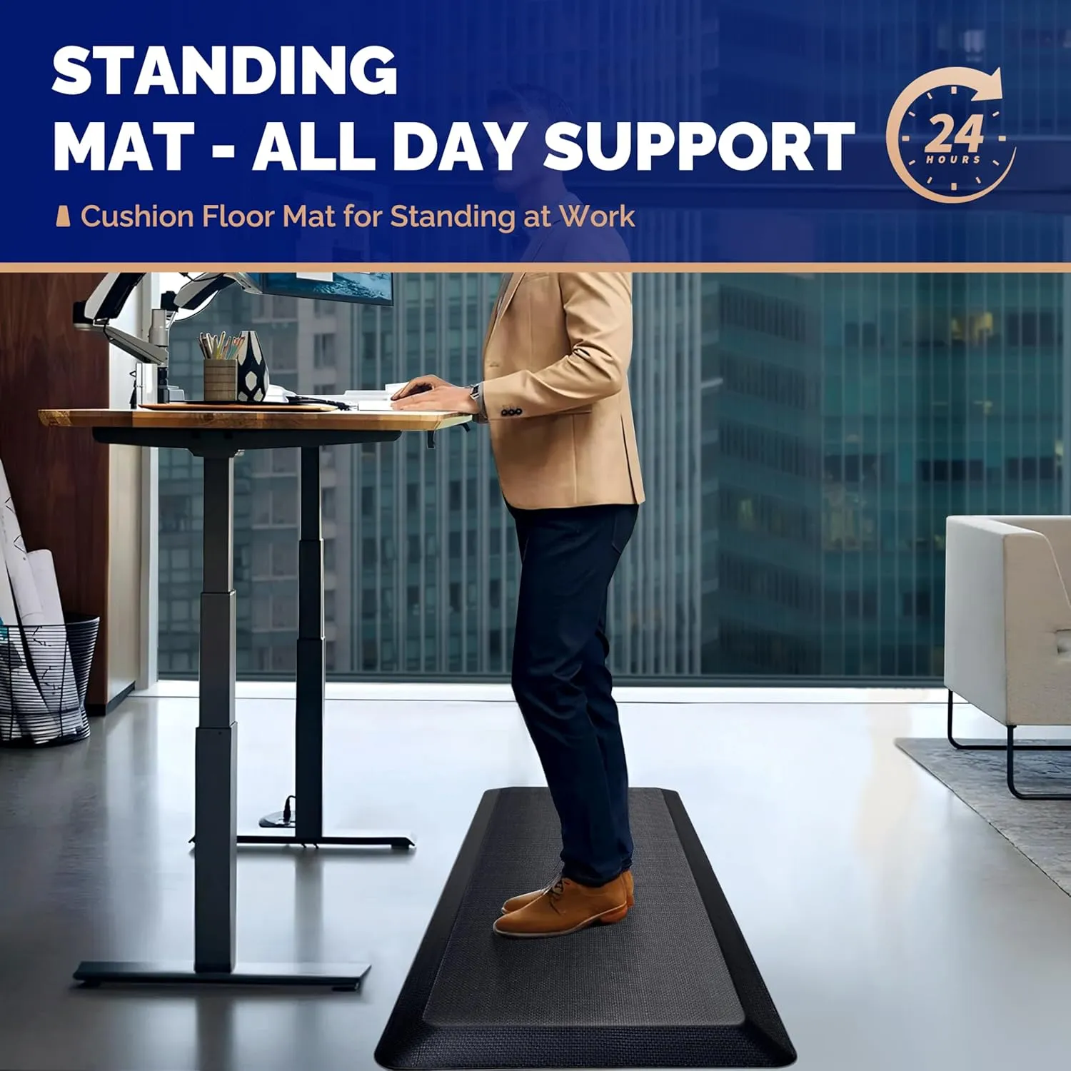Anti Fatigue Mat Kitchen Floor Mat, FEATOL Standing Desk Mat Foam Cushioned Anti Fatigue Mats Comfort Standing Pad 9/10 Inch Thick (Black, 20x59x9/10-Inch)