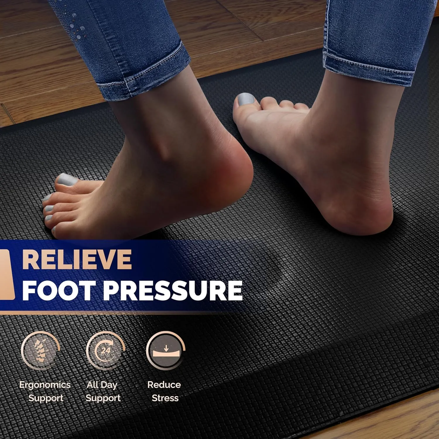 Anti Fatigue Mat Kitchen Floor Mat, FEATOL Standing Desk Mat Foam Cushioned Anti Fatigue Mats Comfort Standing Pad 9/10 Inch Thick (Black, 20x59x9/10-Inch)