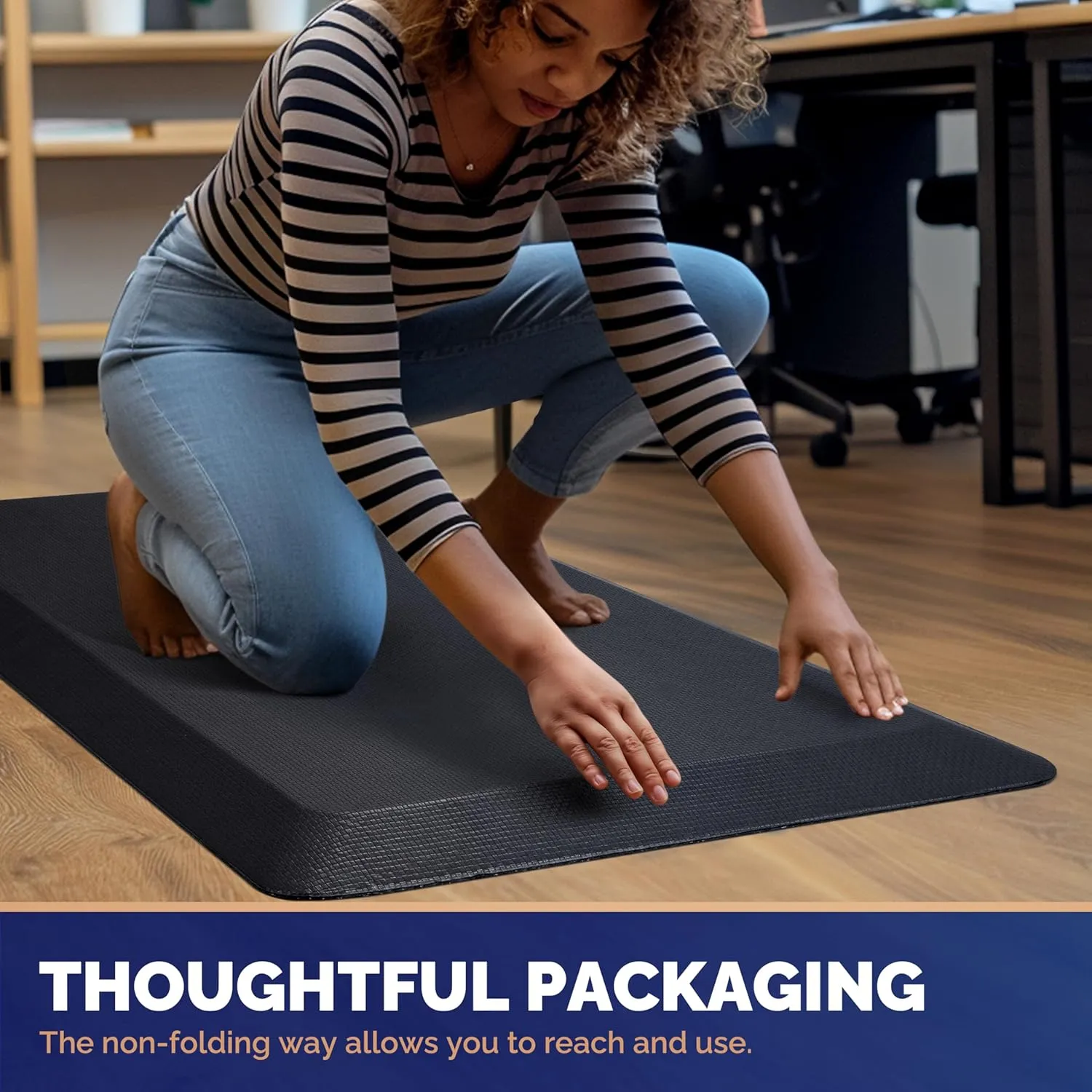 Anti Fatigue Mat Kitchen Floor Mat, FEATOL Standing Desk Mat Foam Cushioned Anti Fatigue Mats Comfort Standing Pad 9/10 Inch Thick (Black, 20x59x9/10-Inch)