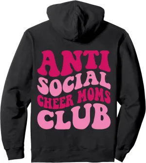 Anti Social Cheer Moms Club Funny Mom Saying Groovy Women Pullover Hoodie