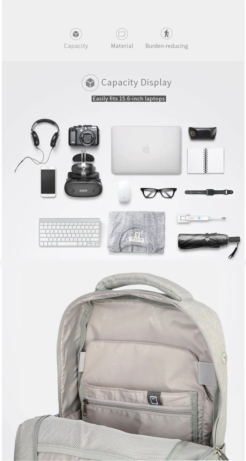 Anti Theft Canvas Leisure Business 15.6inch Laptop Backpack With Headphone Interface