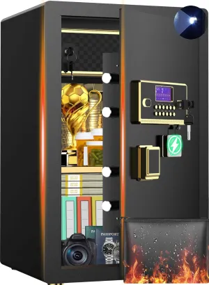 Anti-Theft Digital Safe Box with Fireproof Waterproof Bag, LED Light & Alarm System - Security Safe with Adjustable Shelf for Jewelry, Cash - for Home, Office, Hotel(0.8/1.0/1.3/1.53/2.5/3.1Cuft)
