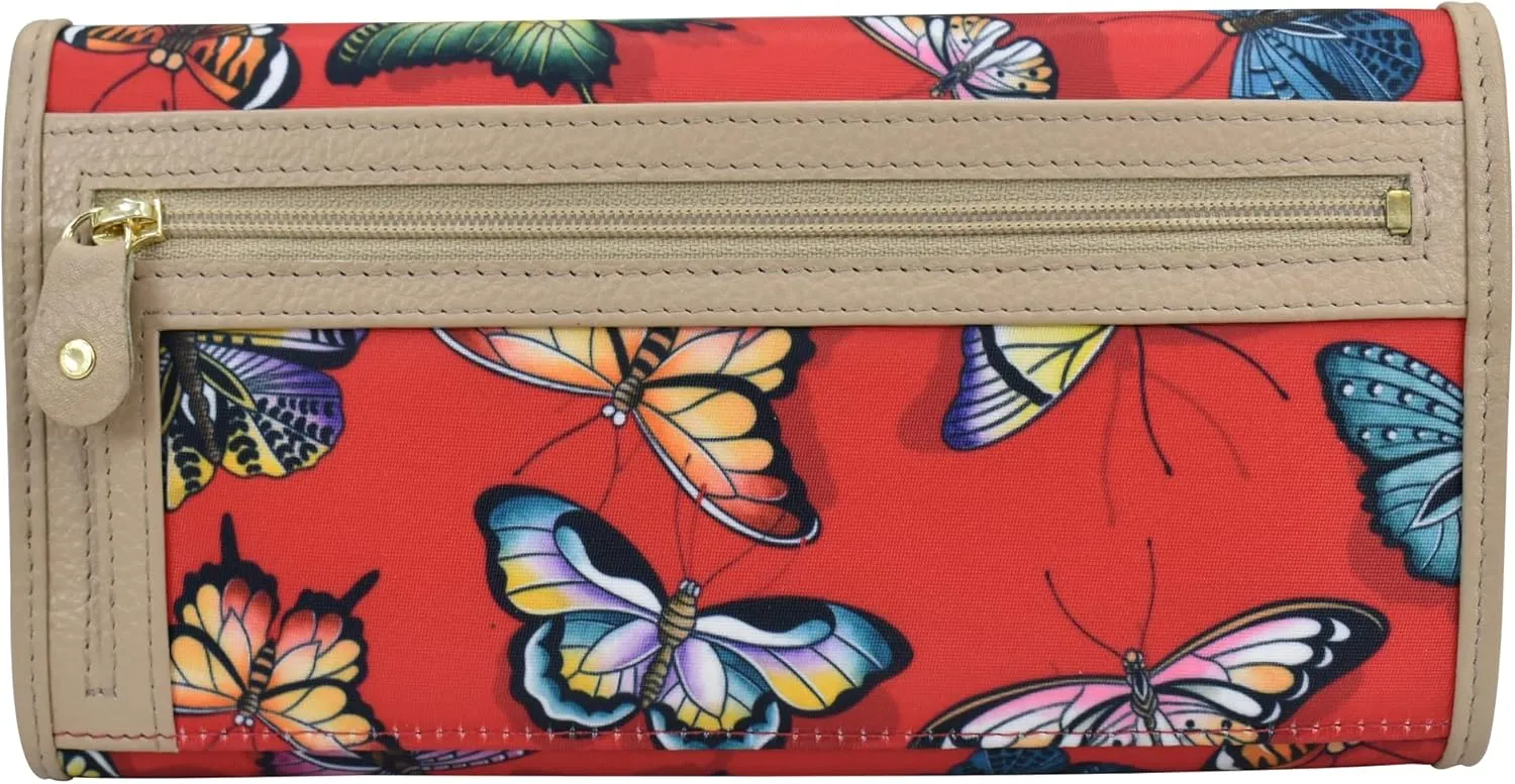 Anuschka Three Fold RFID Blocking Wallet - Wanderlust Collection - Nylon Fabric with Genuine Leather Trim and Artwork Print