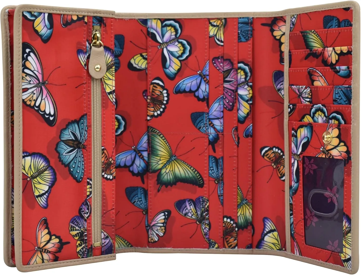 Anuschka Three Fold RFID Blocking Wallet - Wanderlust Collection - Nylon Fabric with Genuine Leather Trim and Artwork Print