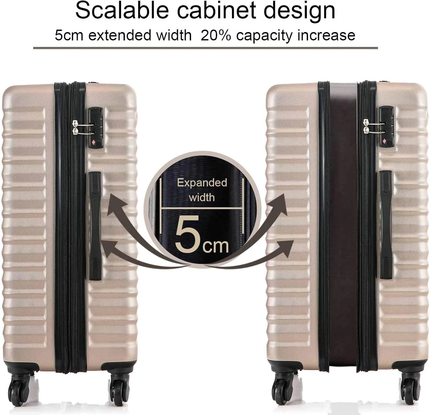 Apelila 4 Piece Hardshell Luggage Sets, Expandable ABS Durable Travel Suitcase Set of 4, Check in with TSA Approved Lock & Carry On Luggages with Spinner Wheels Champagne Gold