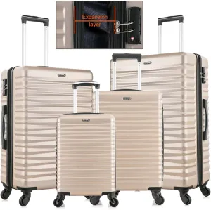Apelila 4 Piece Hardshell Luggage Sets, Expandable ABS Durable Travel Suitcase Set of 4, Check in with TSA Approved Lock & Carry On Luggages with Spinner Wheels Champagne Gold