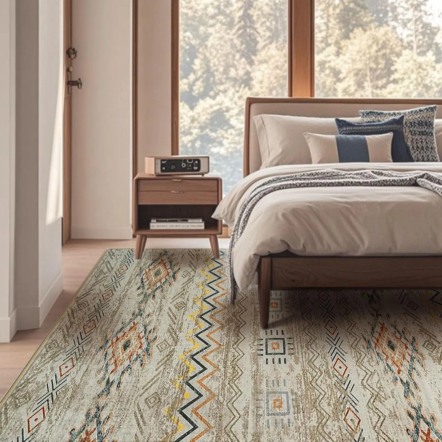 Area Rug Living Room Rugs Large Soft Boho Farmhouse Indoor Floor Rug (Brown, 8'x10')