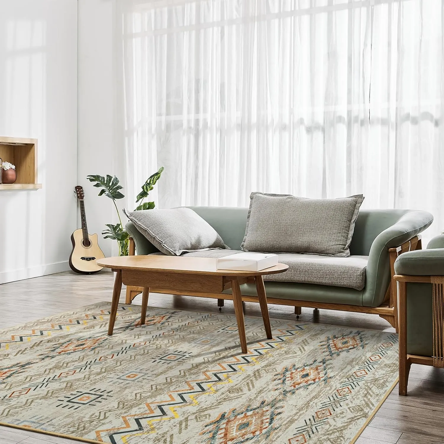 Area Rug Living Room Rugs Large Soft Boho Farmhouse Indoor Floor Rug (Brown, 8'x10')